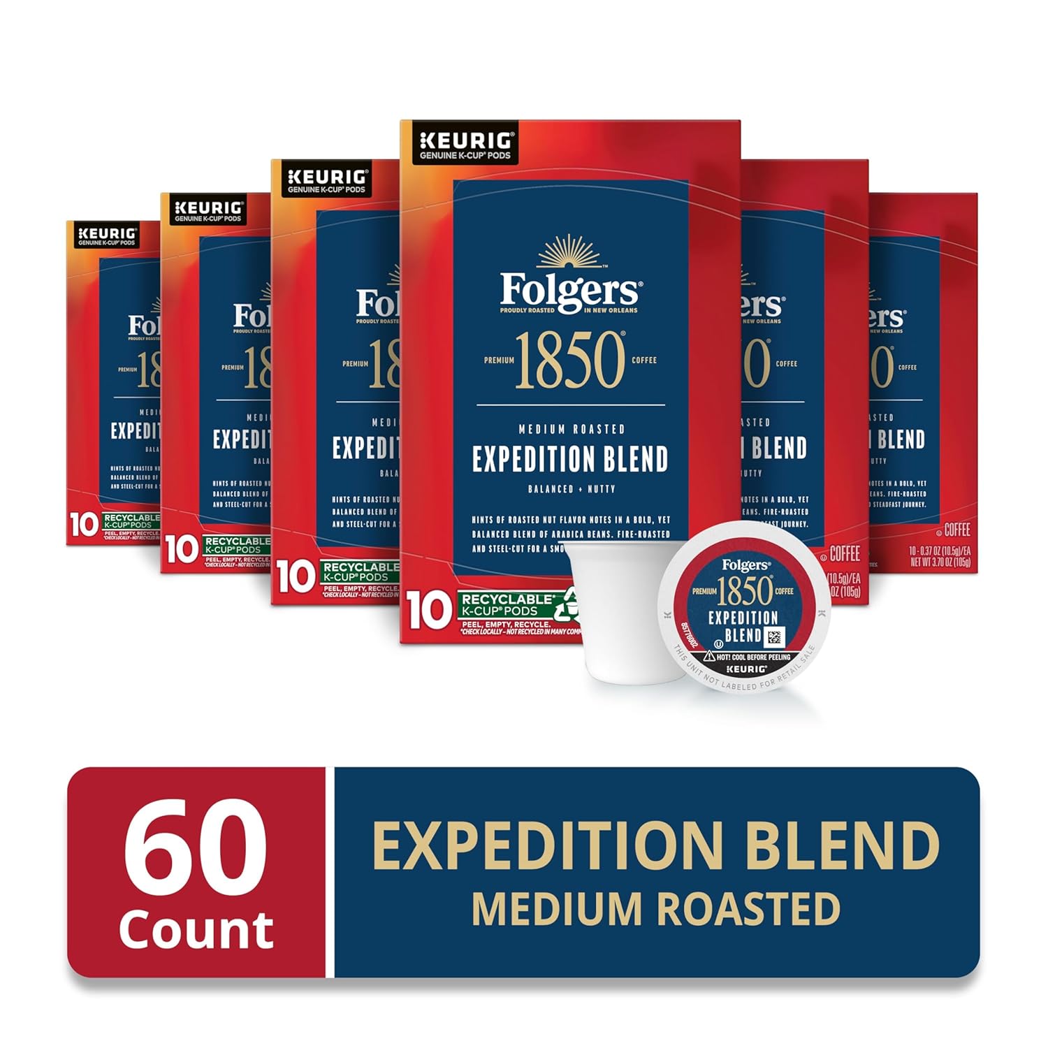 Folgers 1850 Expedition Blend Medium Roast Coffee, 60 Keurig K-Cup Pods - View 2