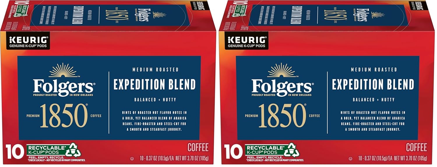1850 by Folgers Pioneer Blend Medium Roast Coffee, 10 Keurig K-Cup Pods (Pack