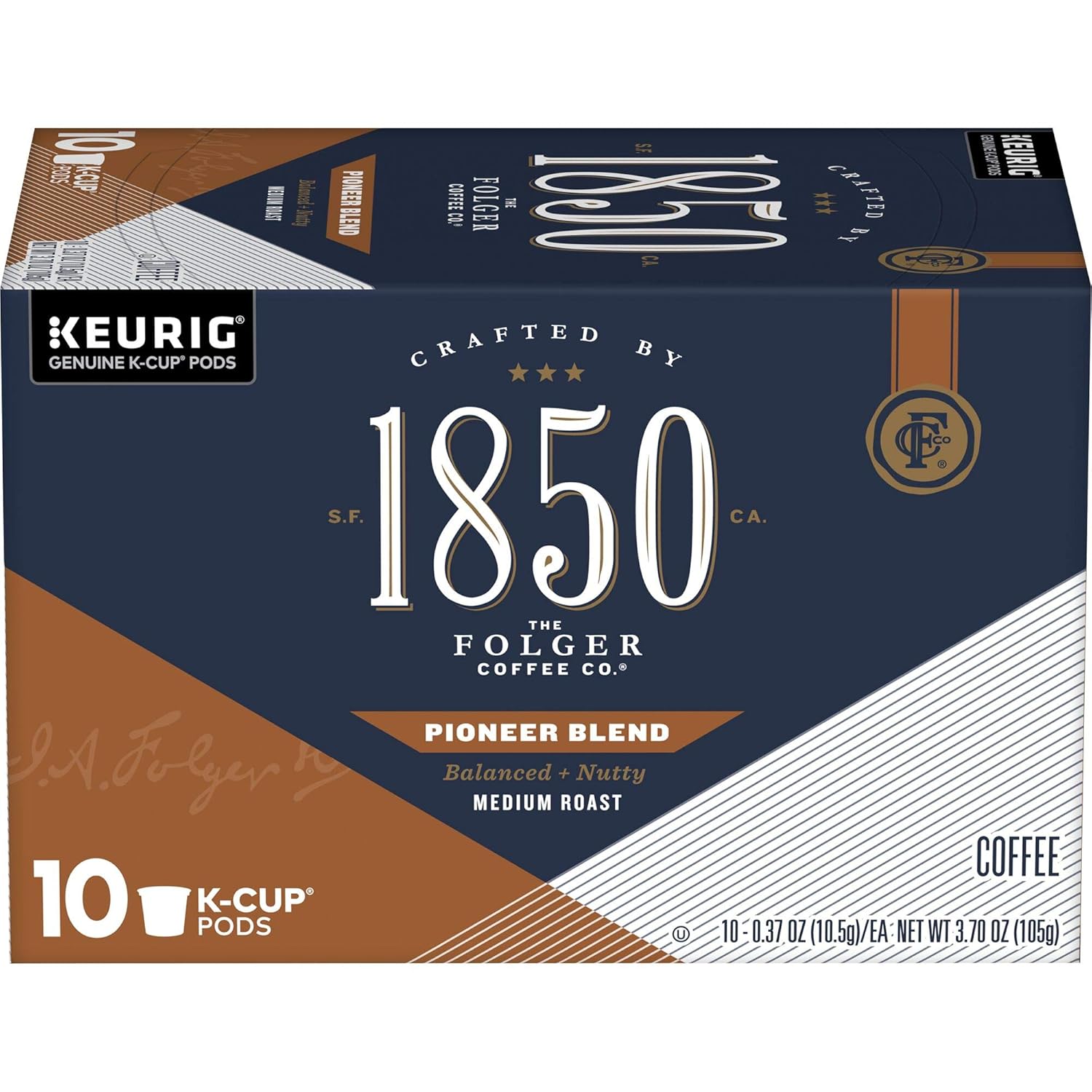 1850 by Folgers Pioneer Blend Medium Roast Coffee, 10 Keurig K-Cup Pods (Pack - View 2