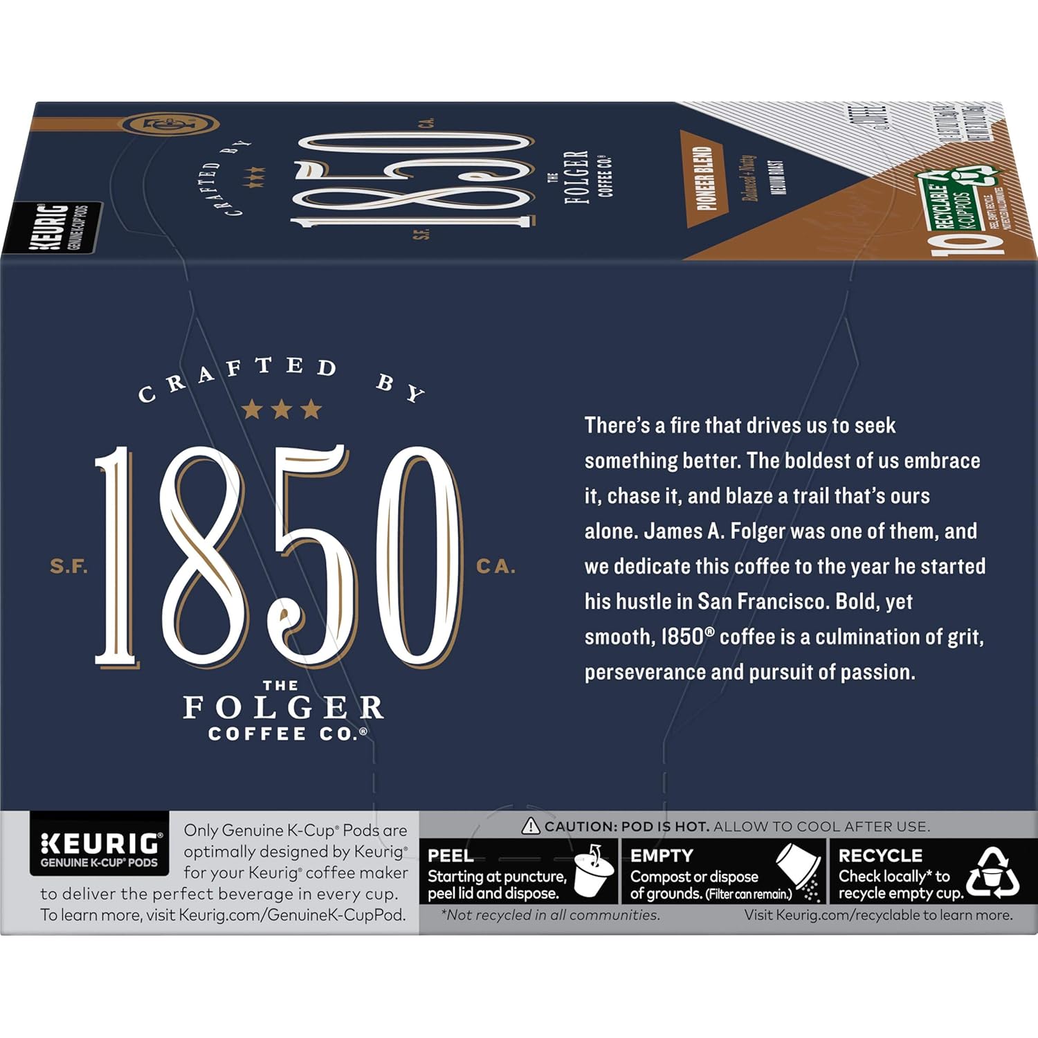 1850 by Folgers Pioneer Blend Medium Roast Coffee, 10 Keurig K-Cup Pods (Pack - View 3