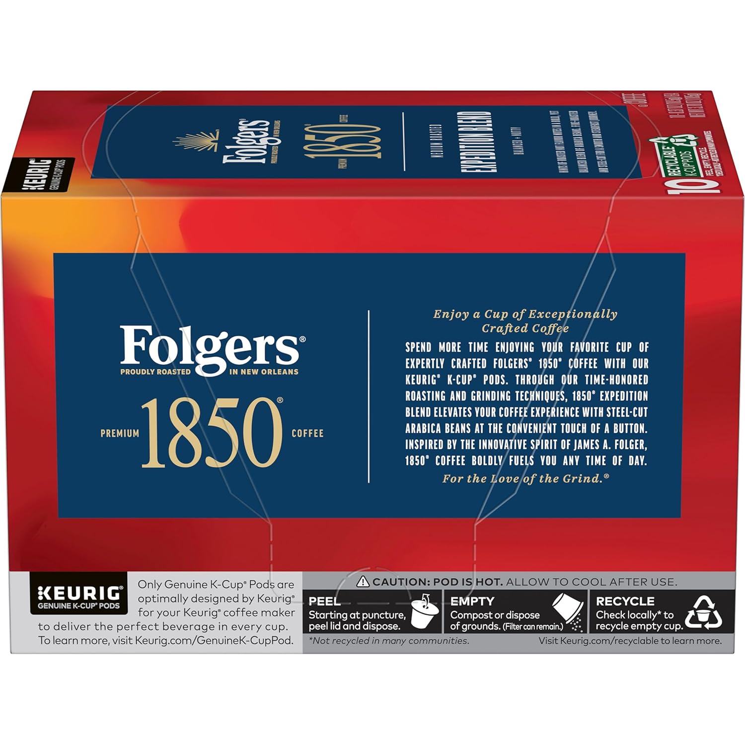 1850 by Folgers Pioneer Blend Medium Roast Coffee, 10 Keurig K-Cup Pods - View 2