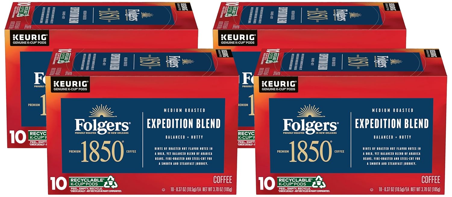 1850 by Folgers Pioneer Blend Medium Roast Coffee, 10 Keurig K-Cup Pods (Pack