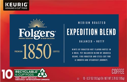 1850 by Folgers Pioneer Blend Medium Roast Coffee, 10 Keurig K-Cup Pods (Pack - View 3