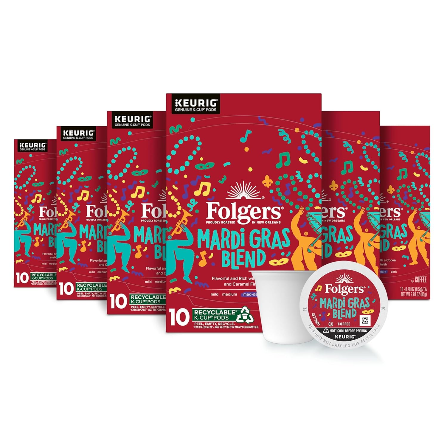 Folgers Mardi Gras Blend Medium-Dark Roast Coffee, Keurig K-Cup pods, 10 Count