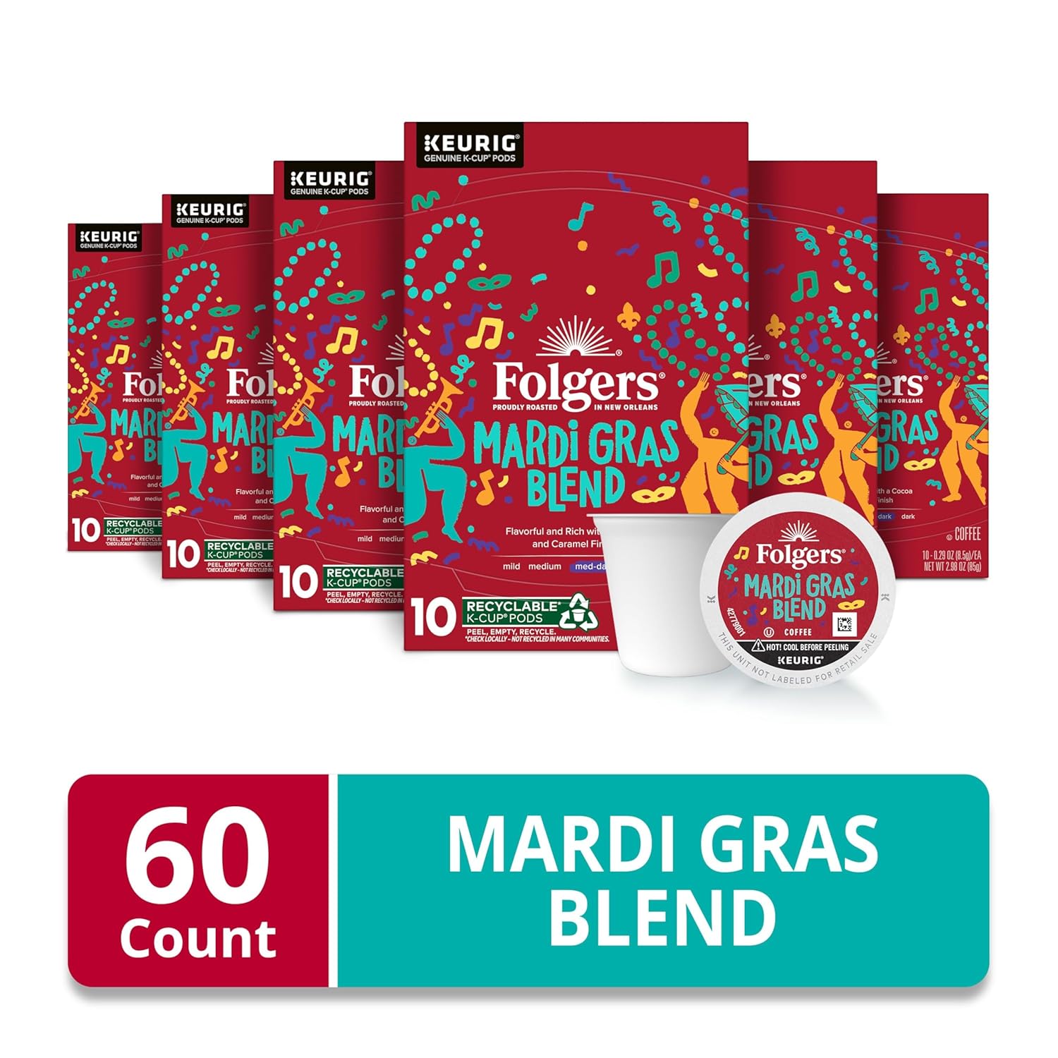 Folgers Mardi Gras Blend Medium-Dark Roast Coffee, Keurig K-Cup pods, 10 Count - View 2