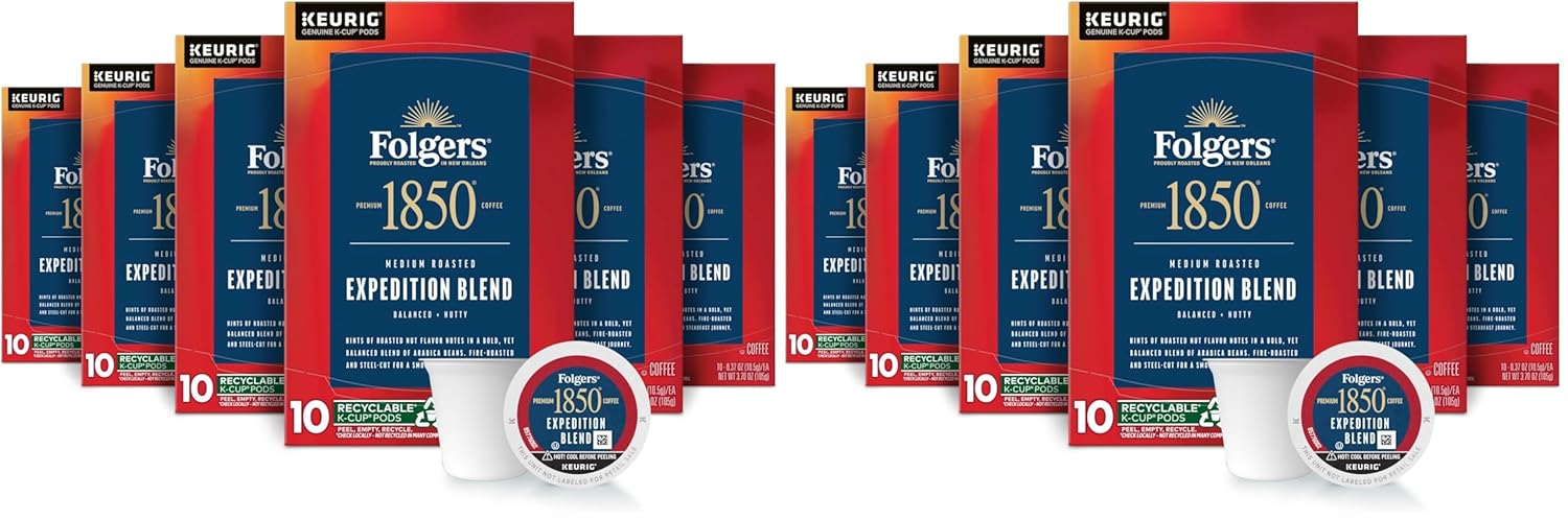 Folgers 1850 Expedition Blend Medium Roast Coffee, 60 Keurig K-Cup Pods (Pack