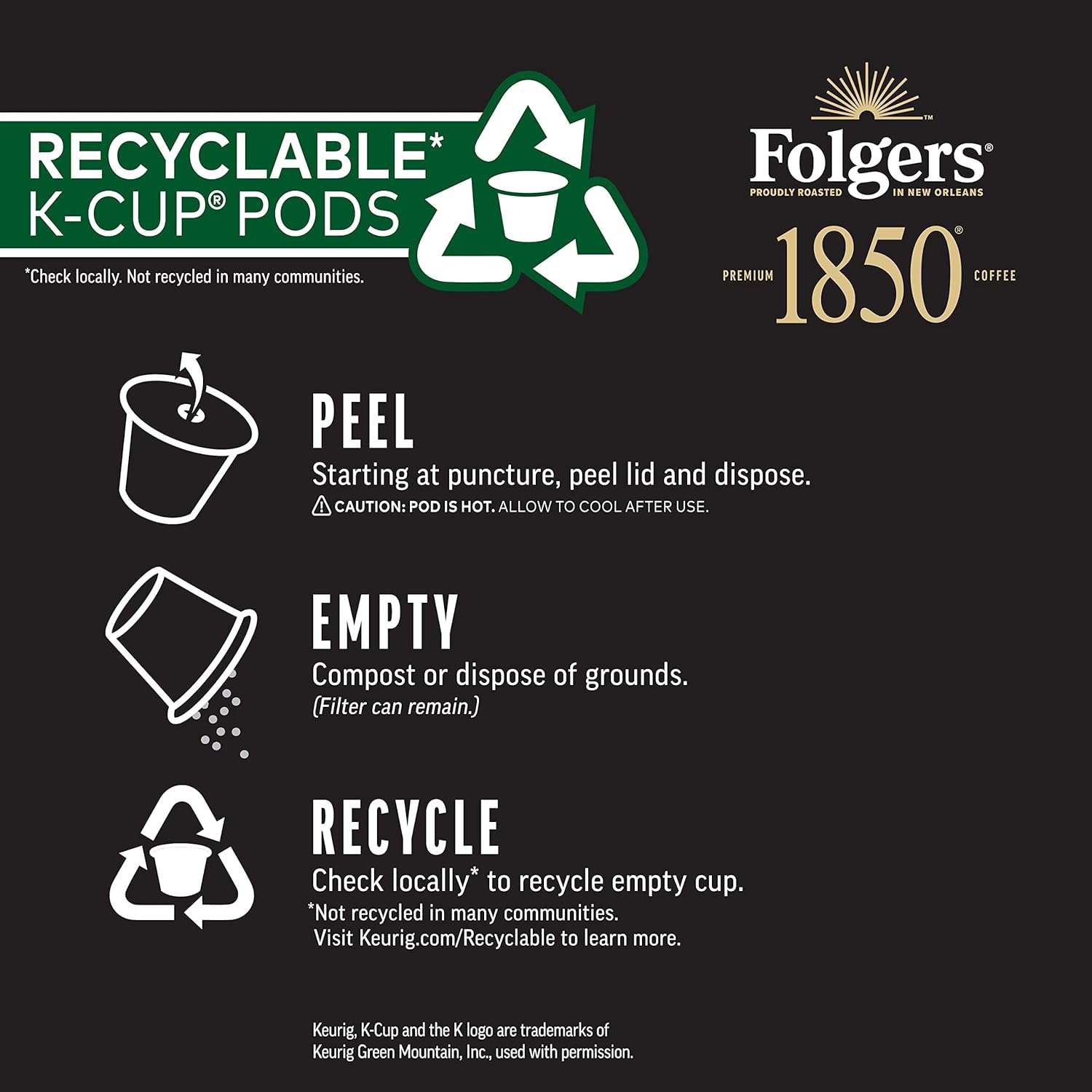 1850 by Folgers Trailblazer Medium Dark Roast Coffee, 10 Keurig K-Cup Pods - View 4