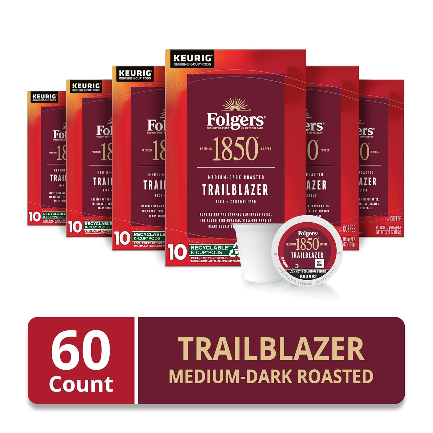 Folgers 1850 Trailblazer Medium-Dark Roast Coffee, 60 Keurig K-Cup Pods - View 2