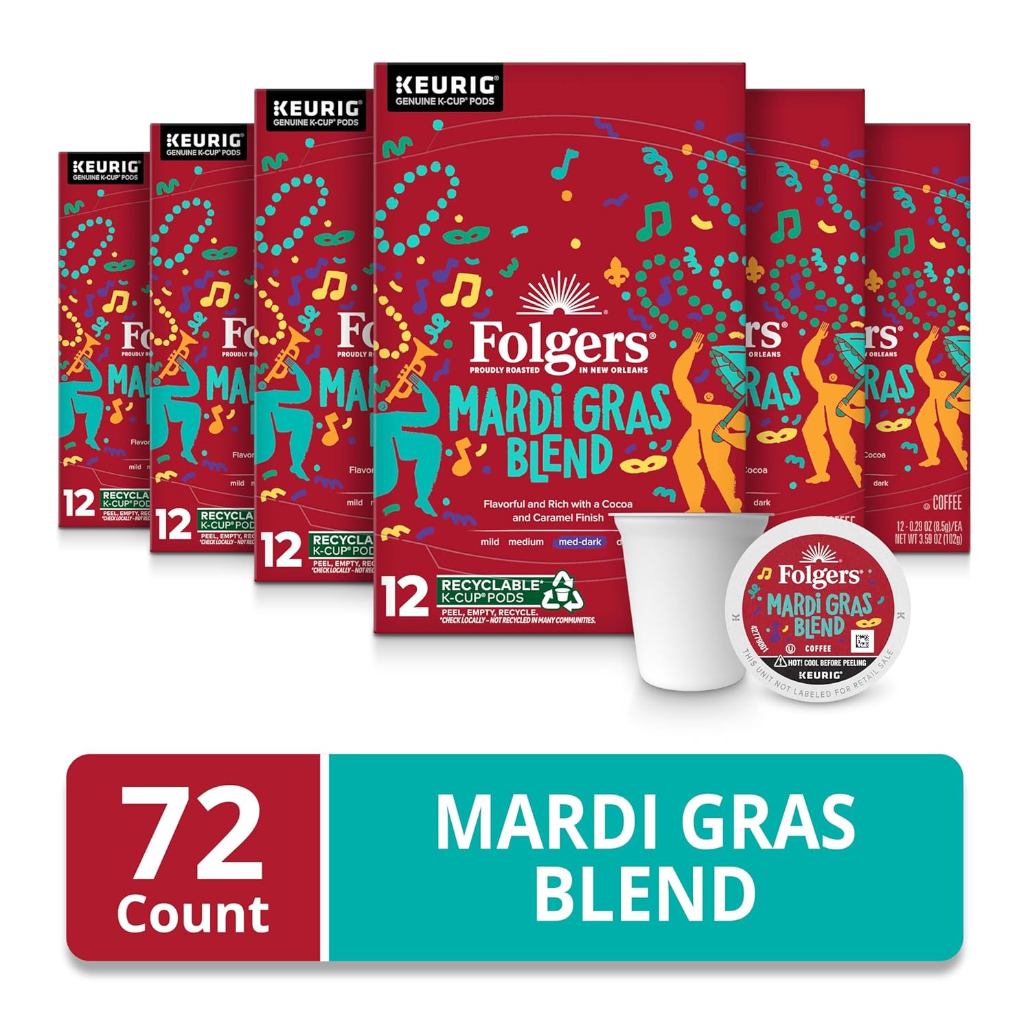 Folgers Mardi Gras Blend Medium-Dark Roast Coffee, 72 Keurig K-Cup Pods - View 2