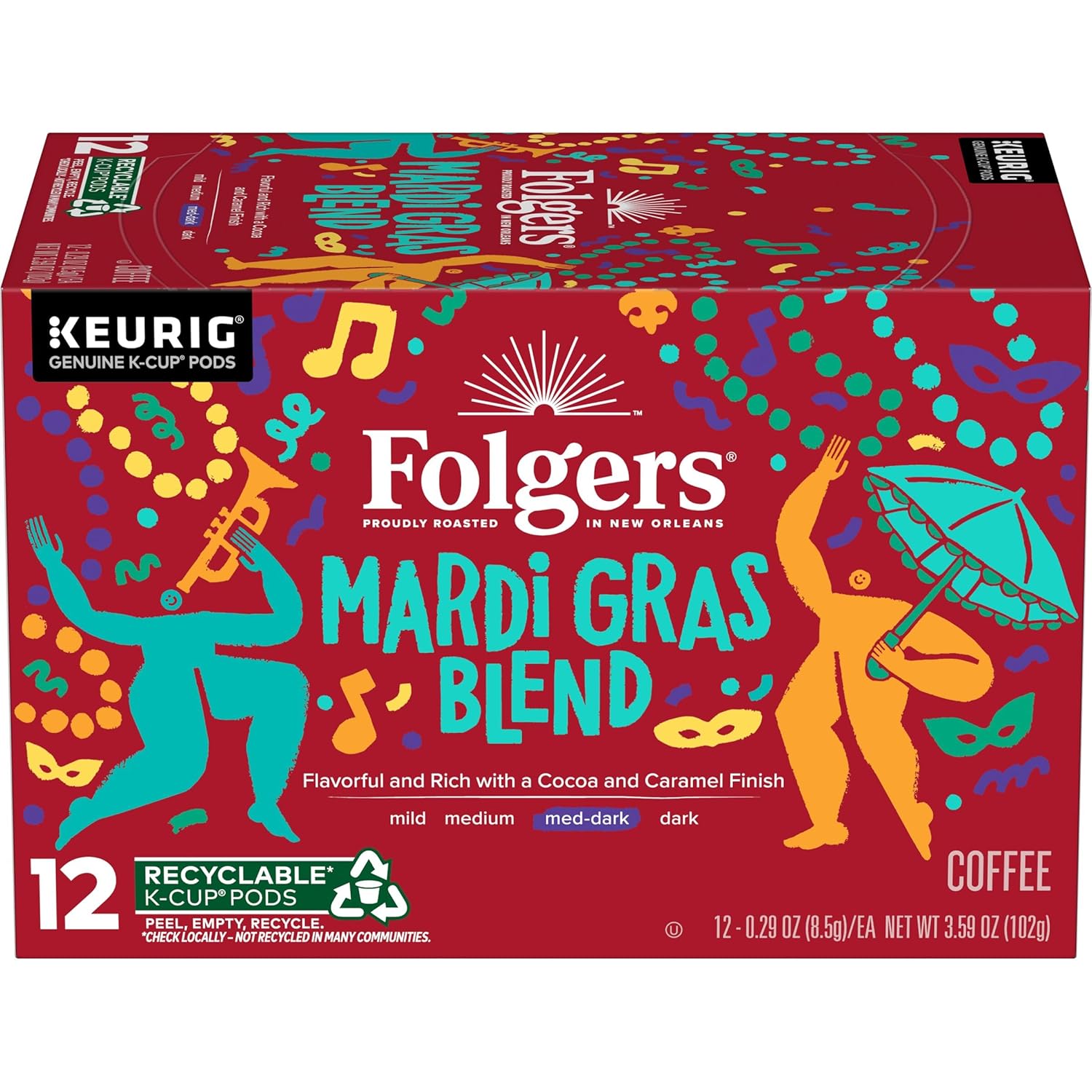 Folgers Mardi Gras Blend Medium-Dark Roast Coffee, 72 Keurig K-Cup Pods - View 3