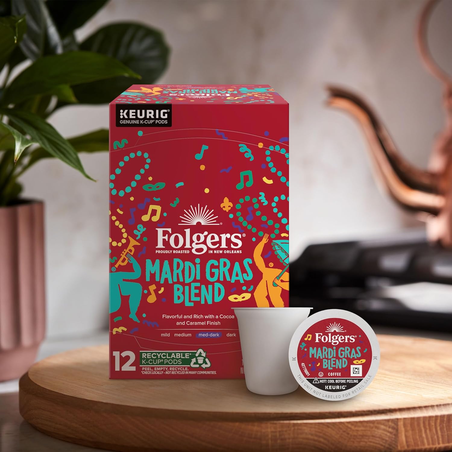 Folgers Mardi Gras Blend Medium-Dark Roast Coffee, 72 Keurig K-Cup Pods - View 5