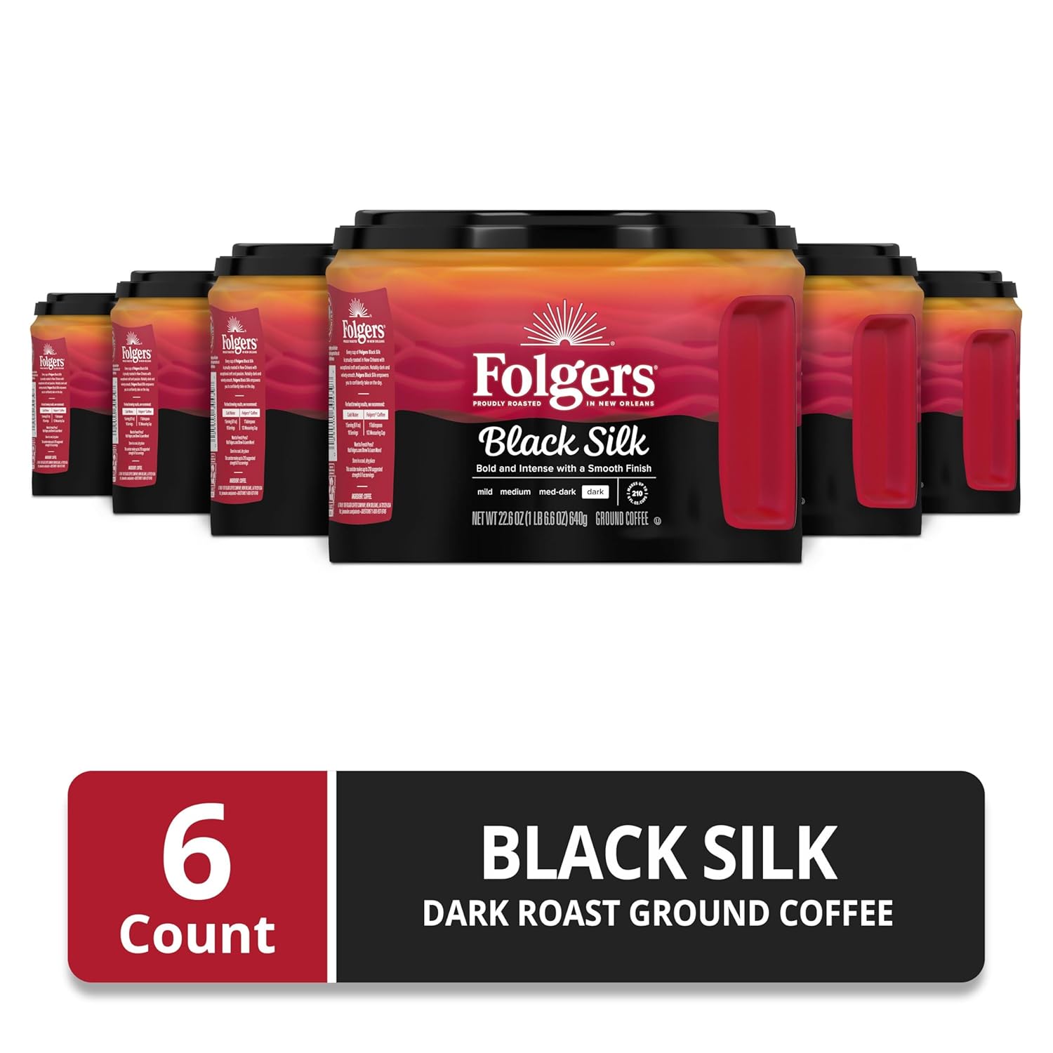 Folgers Black Silk Ground Coffee, Dark Roast, 22.6 Oz. Canister (Pack of 6) - View 3