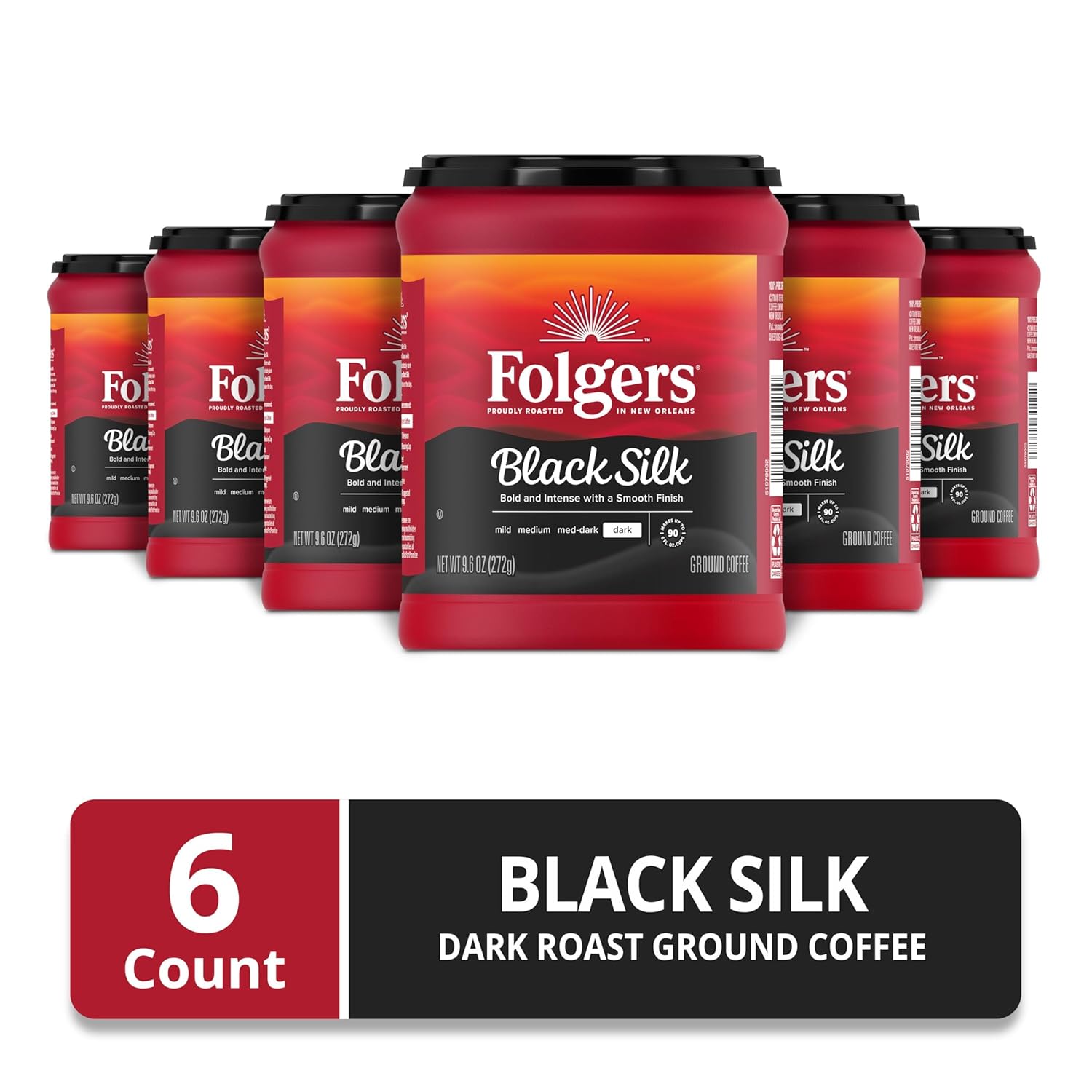 Folgers Black Silk Dark Roast Coffee, 9.6 Ounces (Pack of 6) - View 2