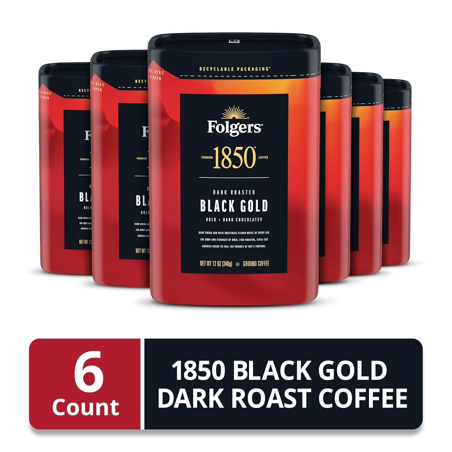 Folgers 1850 Black Gold Dark Roast Ground Coffee, 12 Ounce (Pack of 6) - View 2