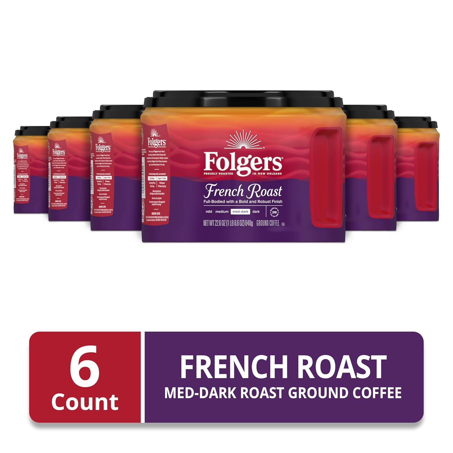 Folgers French Roast Medium Dark Roast Ground Coffee, 22.6 Ounces (Pack of 6) - View 3