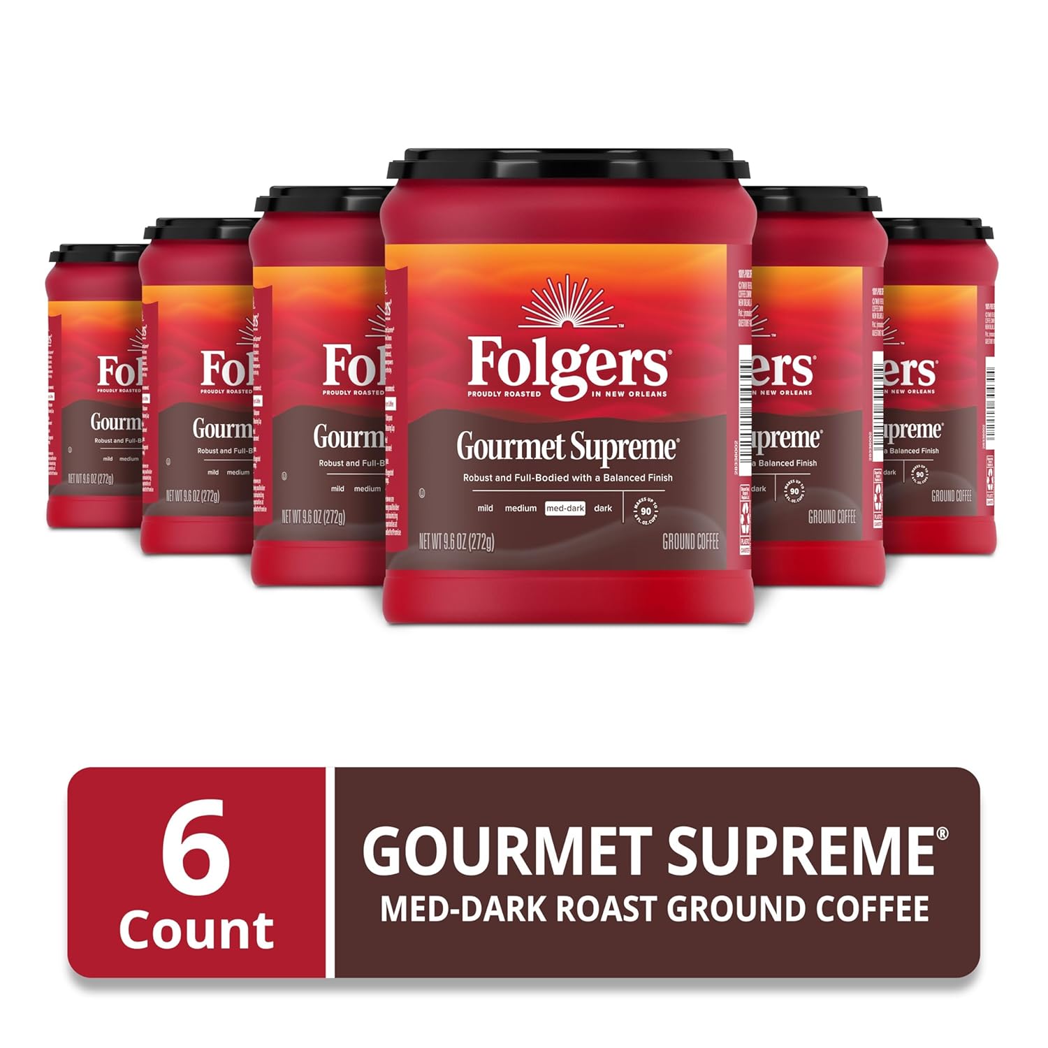 Folgers Gourmet Supreme Medium Dark Roast Ground Coffee, 9.6 Ounces (Pack of 6) - View 2