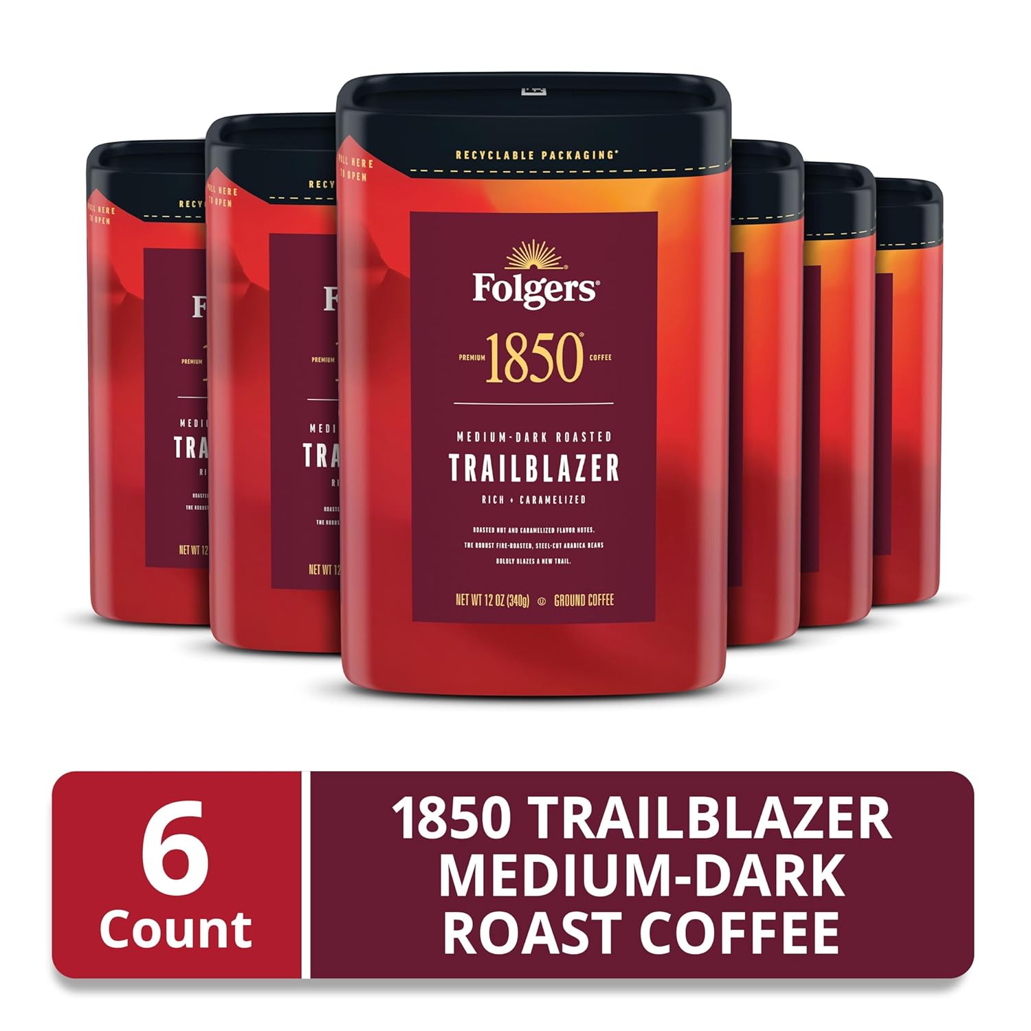 Folgers 1850 Trailblazer Medium-Dark Roast Ground Coffee, 12 Ounce (Pack of 6) - View 2