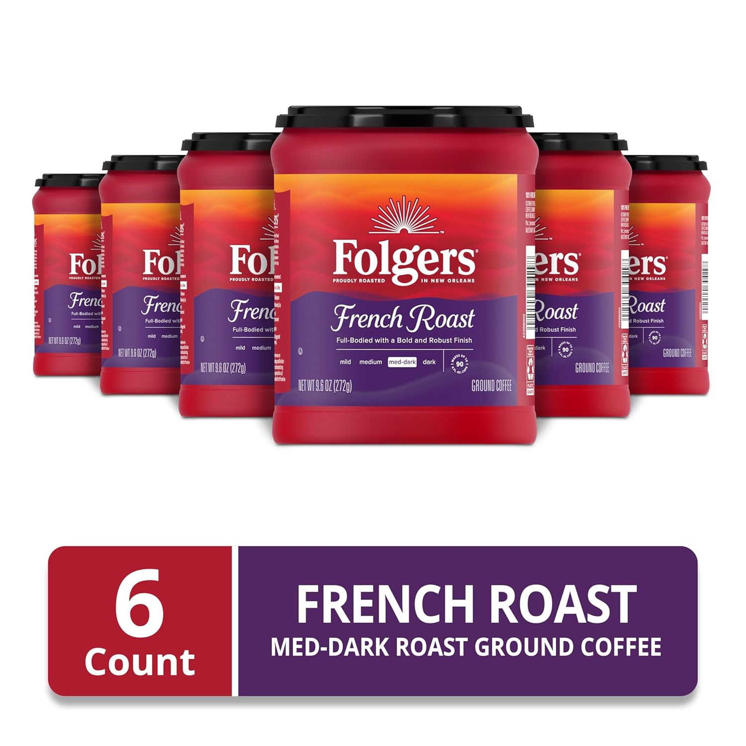 Folgers French Roast Medium Dark Roast Ground Coffee, 9.6 Ounces (Pack of 6) - View 2