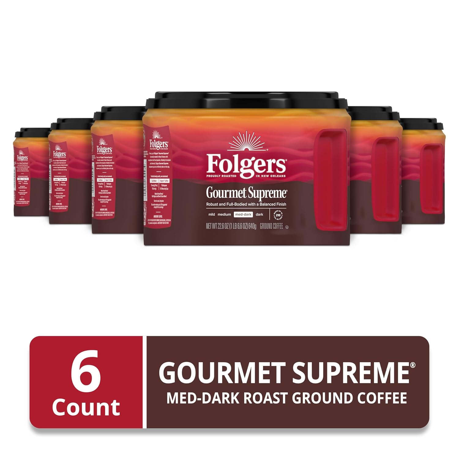 Folgers Gourmet Supreme Medium Dark Roast Ground Coffee, 22.6 Ounces (Pack of 6) - View 3