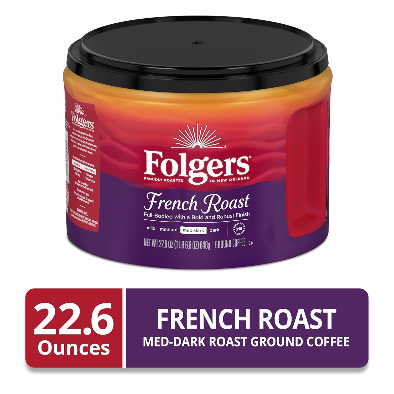 Folgers French Roast Medium-Dark Roast Ground Coffee, 22.6 Ounce Canister - View 3