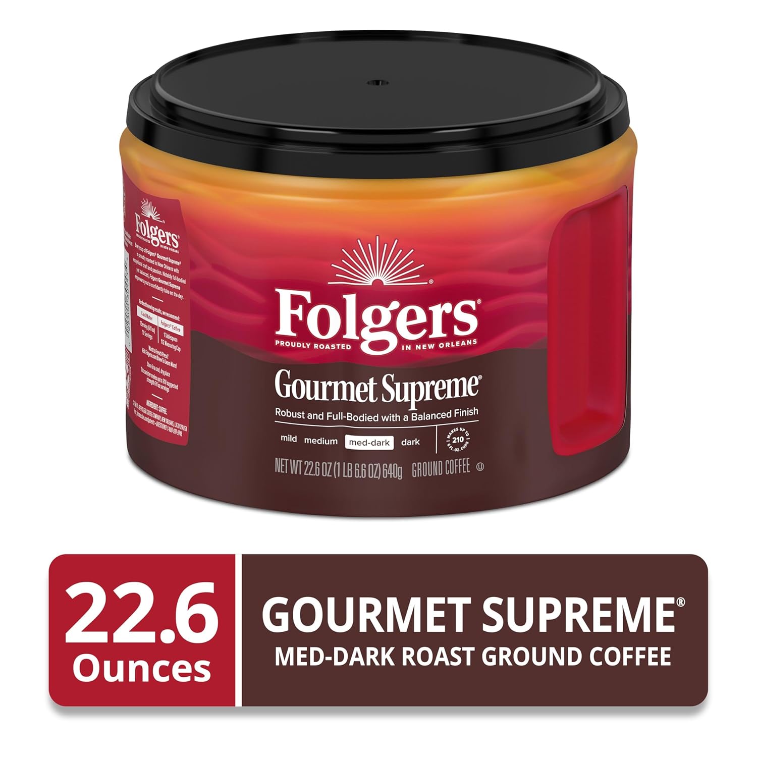 Folgers Gourmet Supreme Medium-Dark Roast Ground Coffee, 22.6 Ounce Canister - View 3