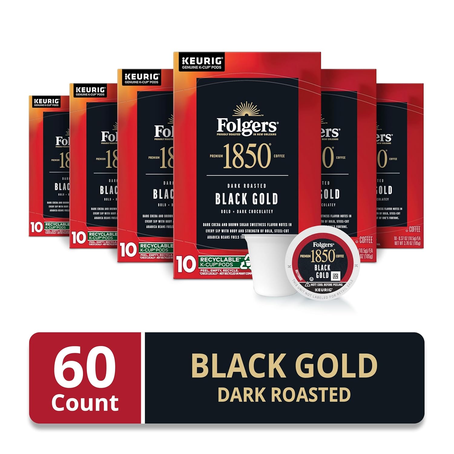 Folgers 1850 Black Gold Dark Roast Coffee, 60 Keurig K-Cup Pods - View 2