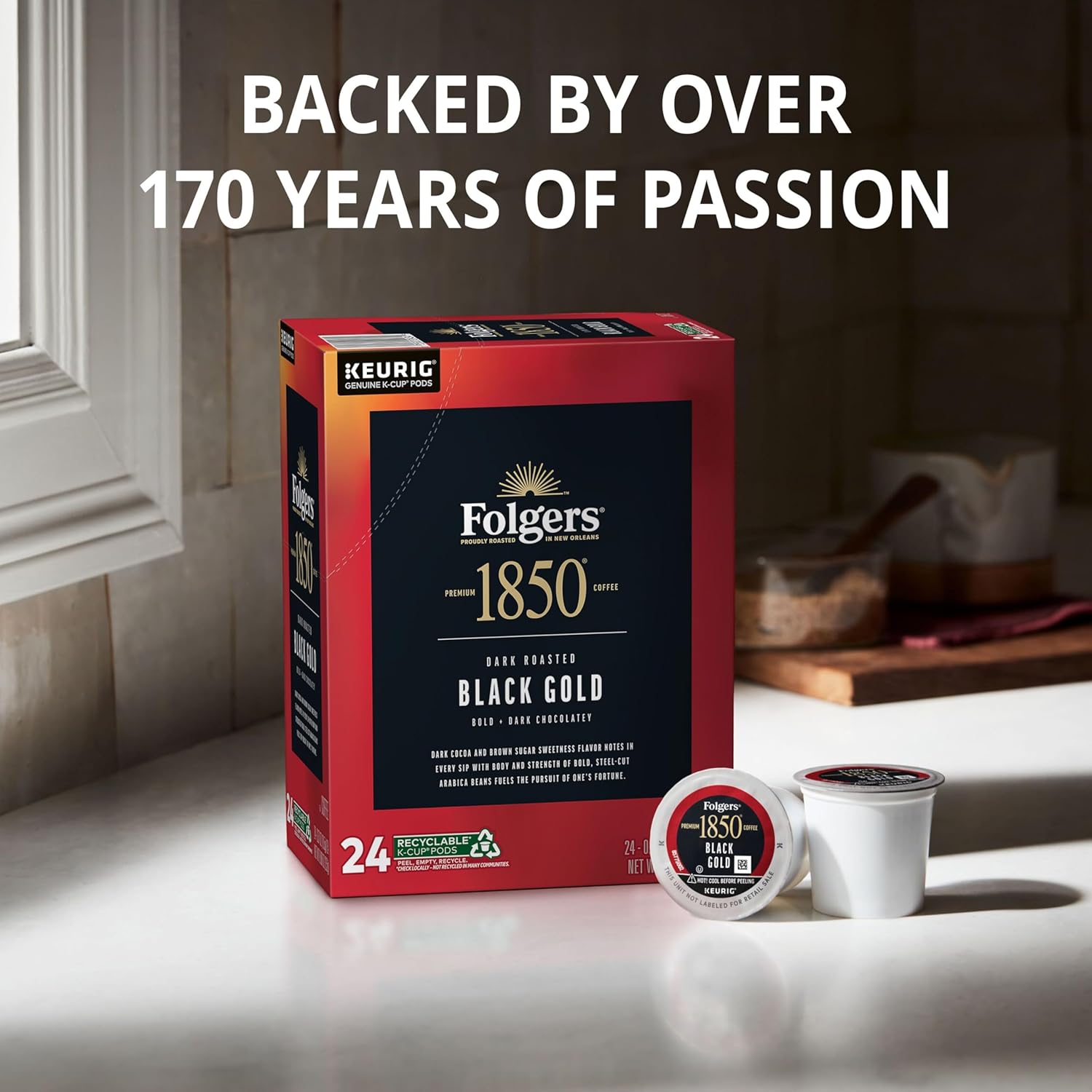 Folgers 1850 Black Gold Dark Roast Coffee, 60 Keurig K-Cup Pods - View 4