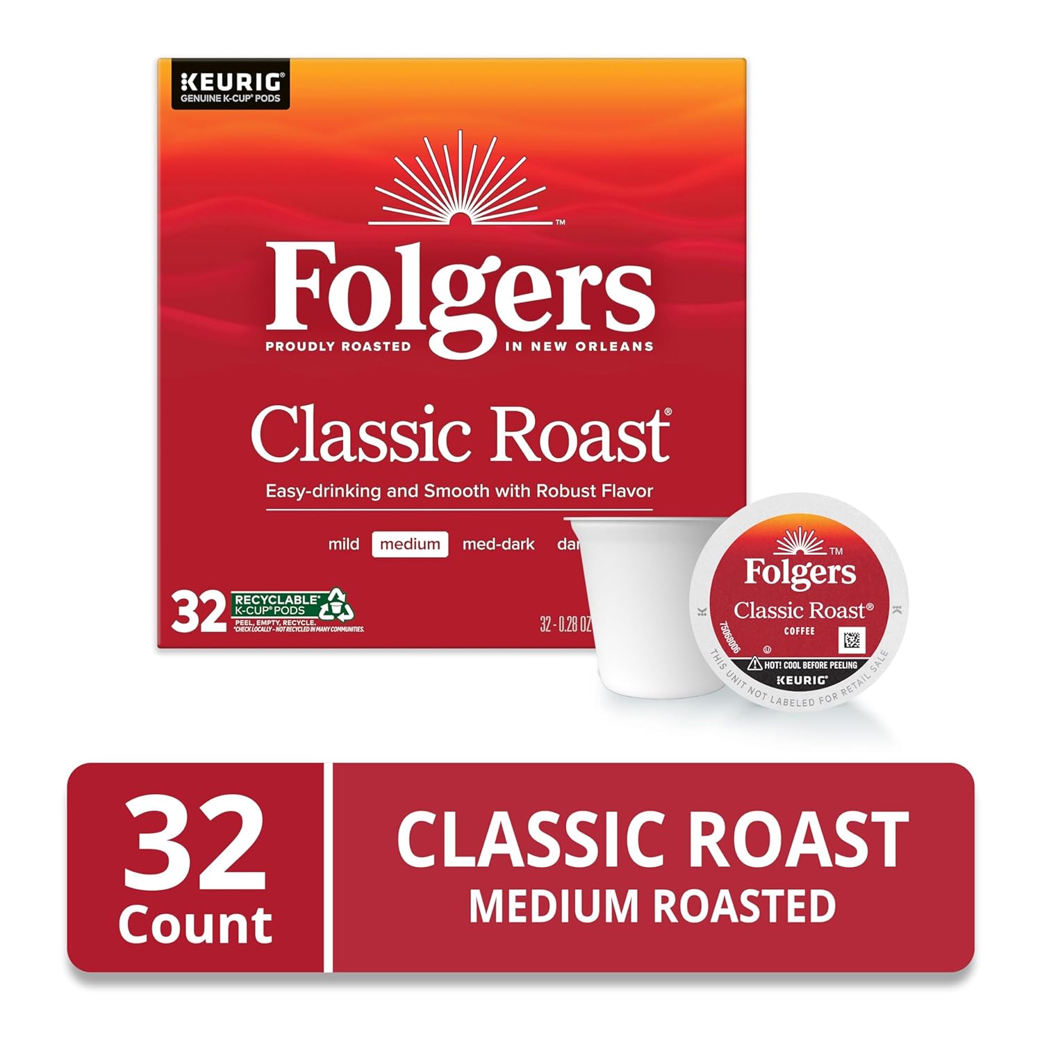 Folgers Classic Roast Coffee, Medium Roast, K Cup Pods for Keurig Coffee - View 2