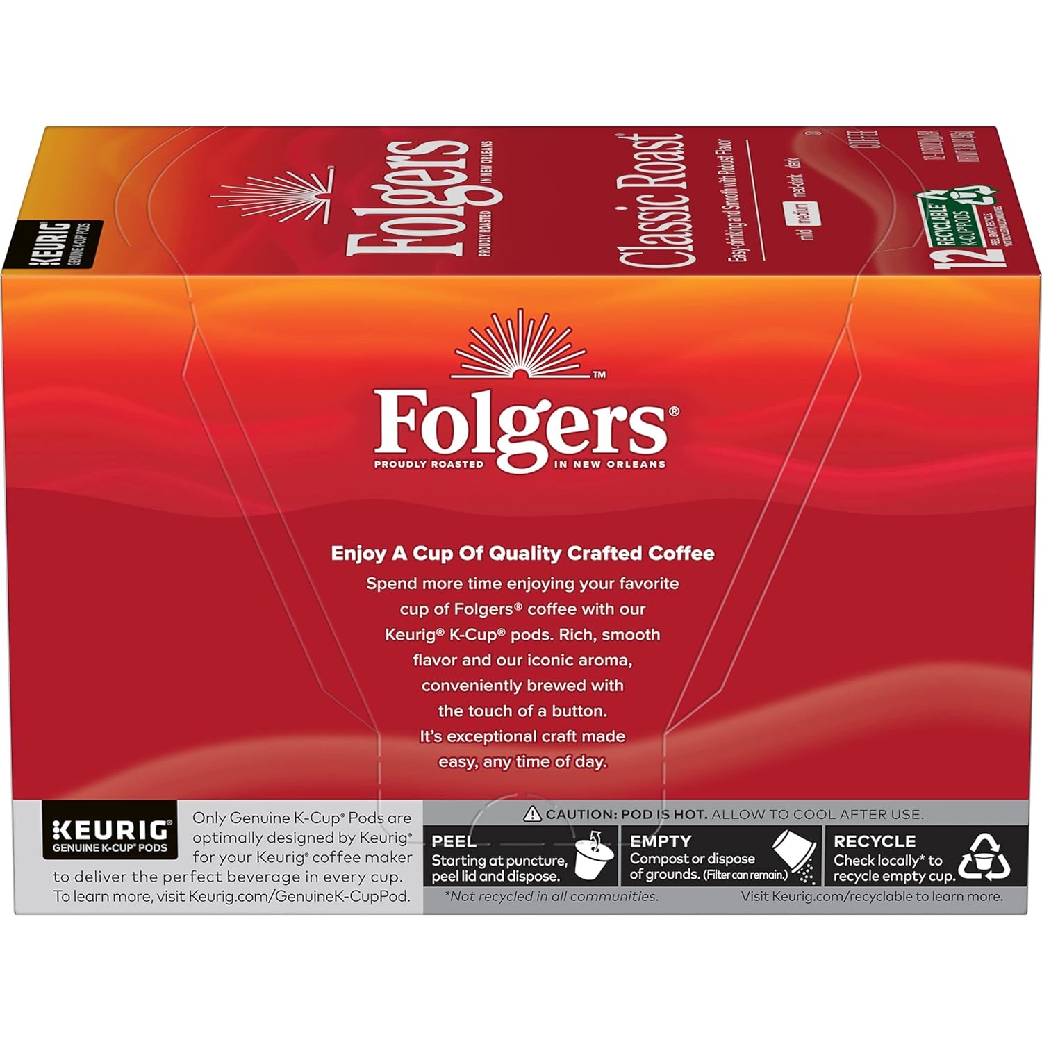 Folgers Classic Roast Medium Roast Coffee, 12 Keurig K-Cup Pods (Pack of 1, 12 - View 4