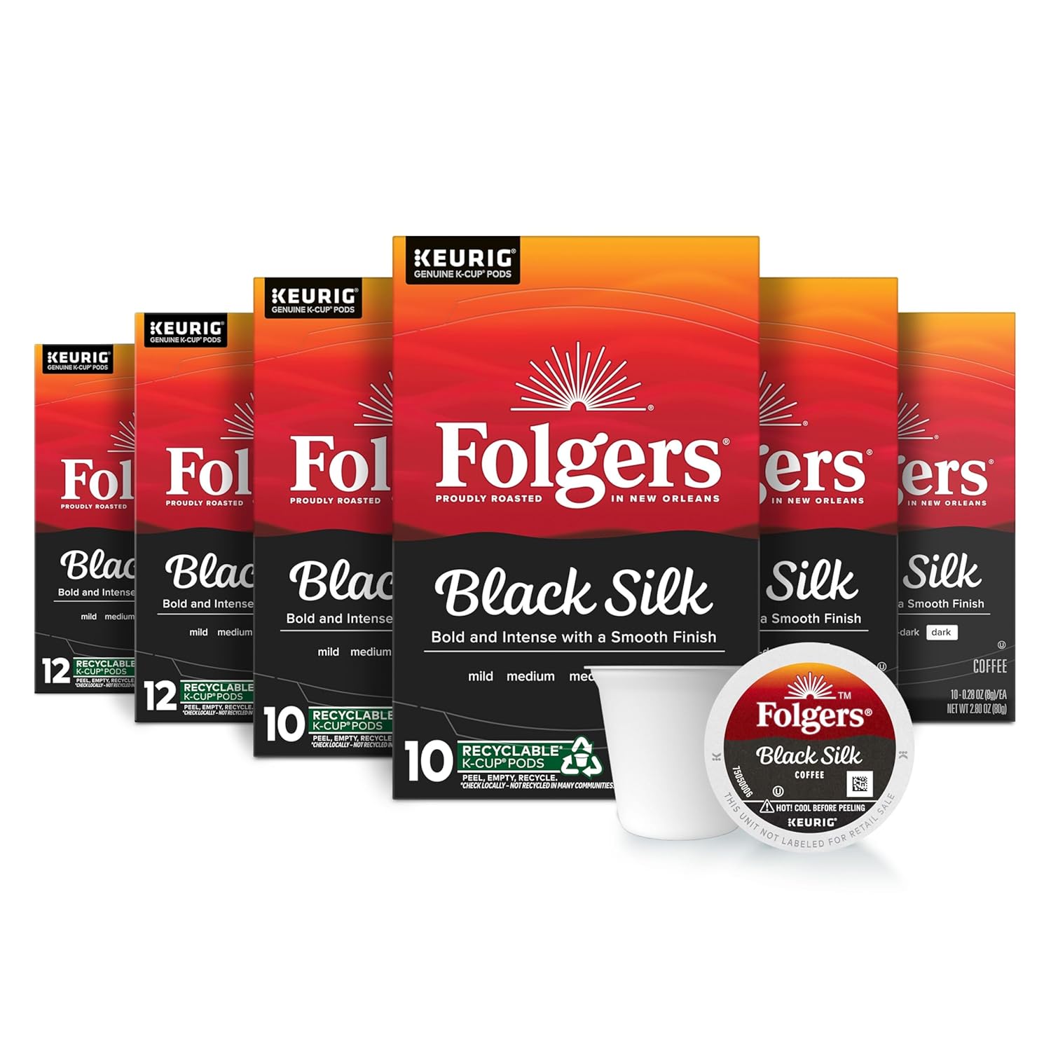 Folgers Black Silk Coffee, Dark Roast, Keurig K-Cup Pods, 10 Count Box (Pack of