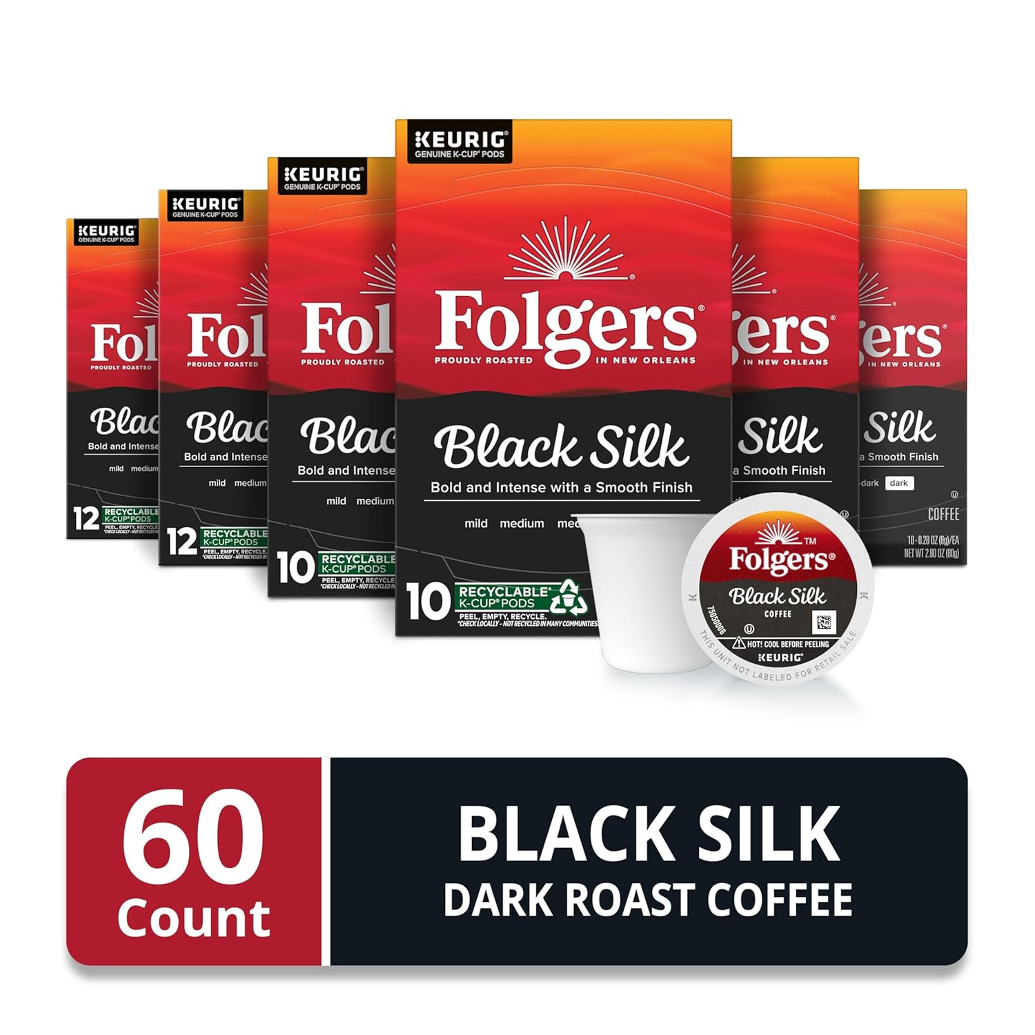 Folgers Black Silk Coffee, Dark Roast, Keurig K-Cup Pods, 10 Count Box (Pack of - View 2