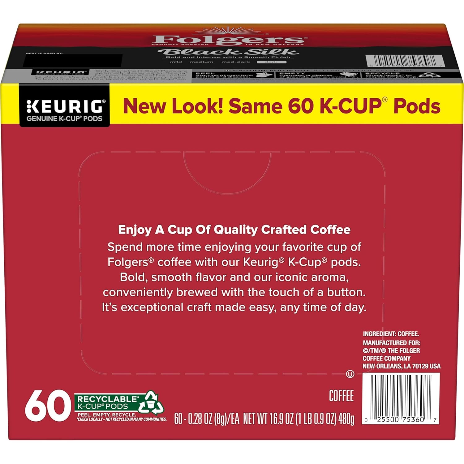 Folgers Black Silk Coffee, Dark Roast, Keurig K-Cup Pods, 10 Count Box (Pack of - View 3