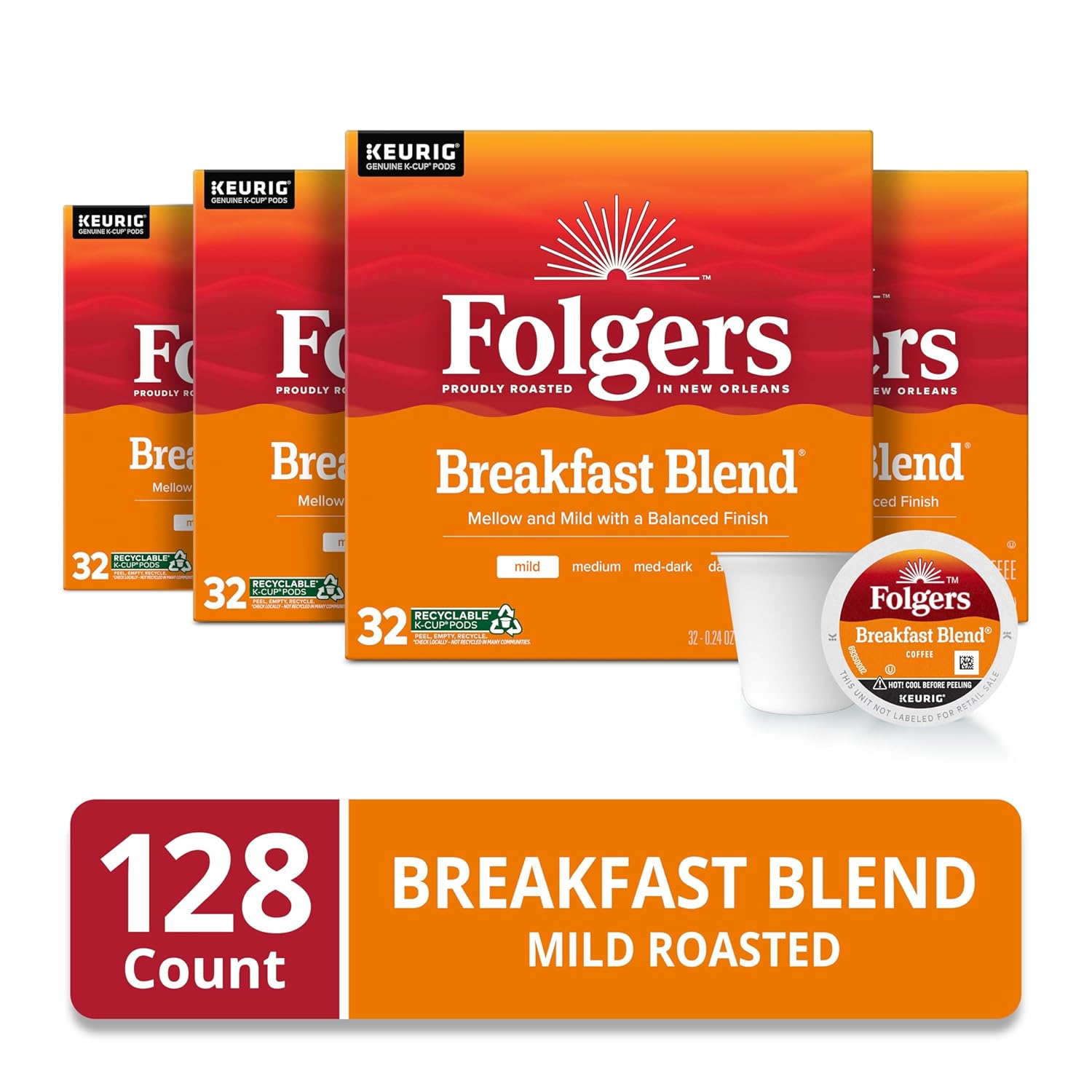 Folgers K Cups Folgers Breakfast Blend Mild Roast Coffee, 128 Keurig K-Cup Pods - View 2