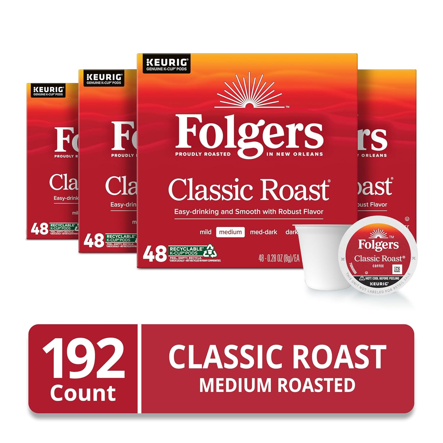 Folgers Classic Roast Medium Roast Coffee, 192 Keurig K-Cup Pods - View 3