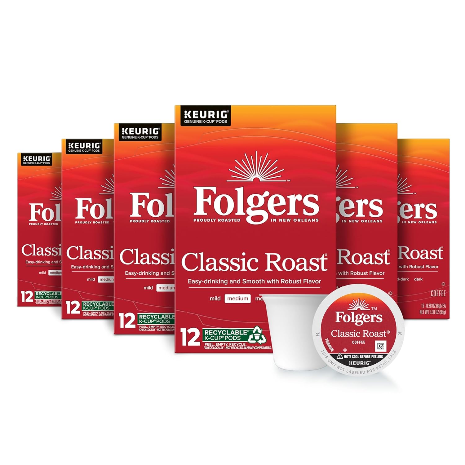 Folgers Classic Roast, Medium Roast Coffee, Keurig K-Cup Pods, 12 Count Boxes