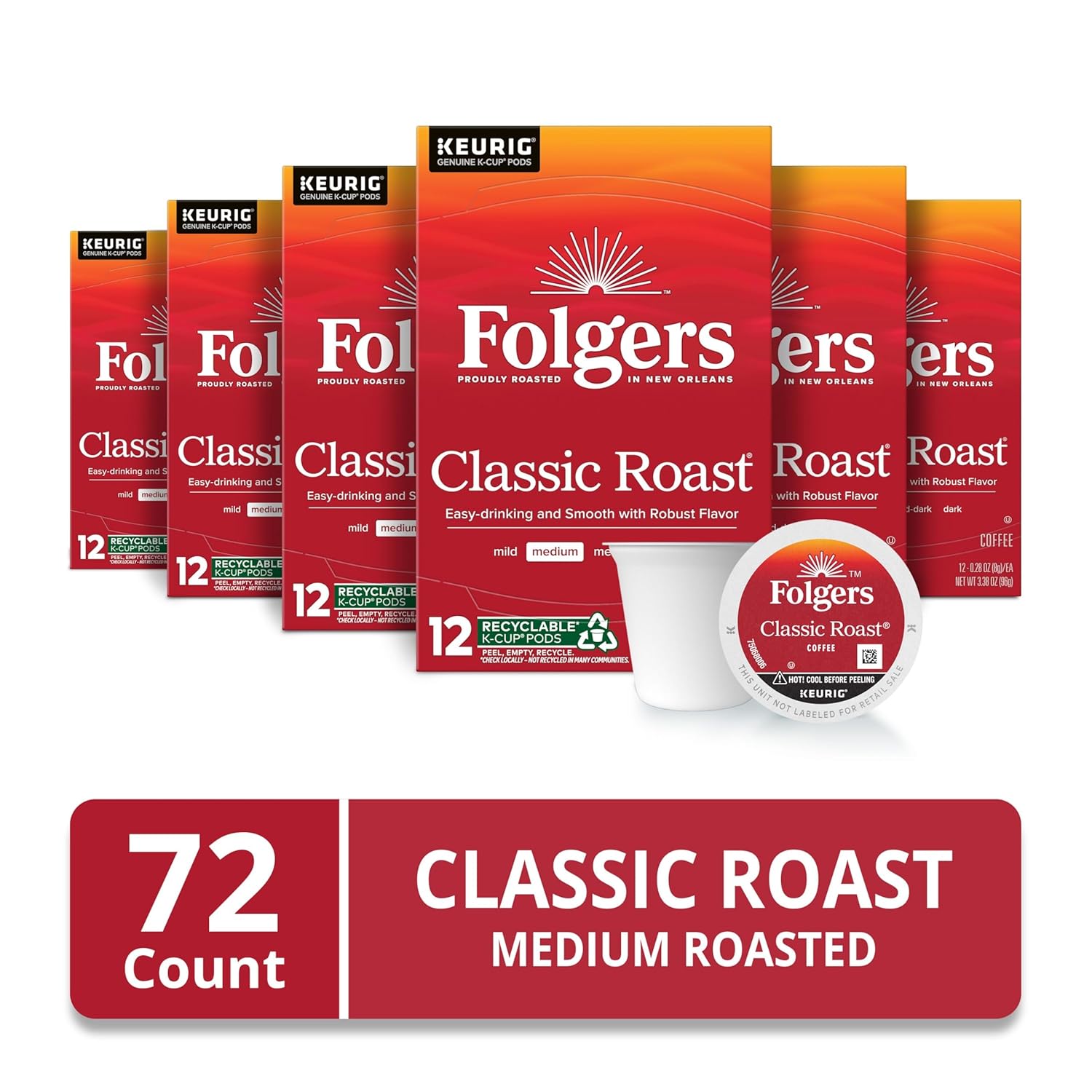 Folgers Classic Roast, Medium Roast Coffee, Keurig K-Cup Pods, 12 Count Boxes - View 3