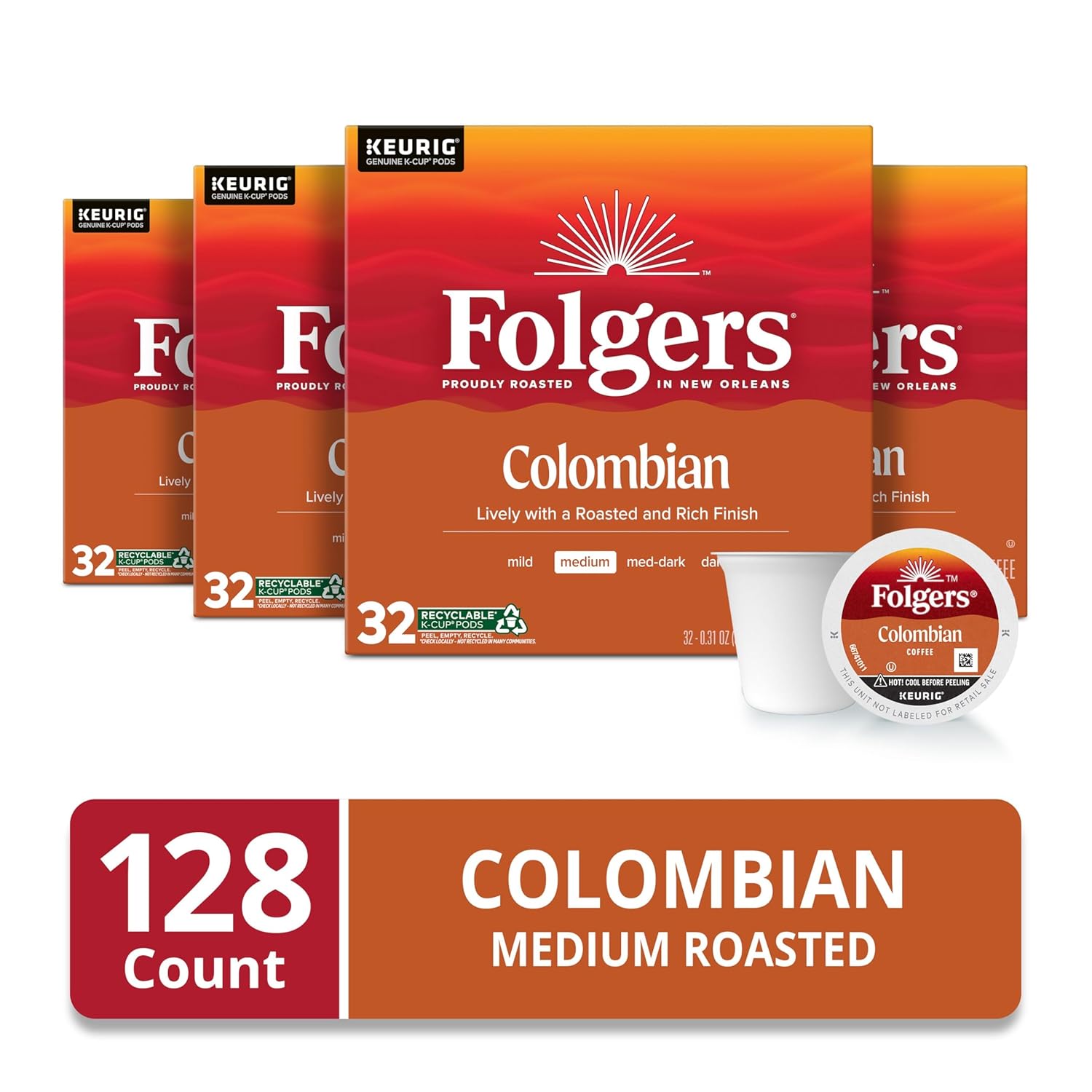 Folgers Colombian Coffee, Medium Roast, Keurig K-Cup Pods, 32 Count Boxes (Pack - View 2