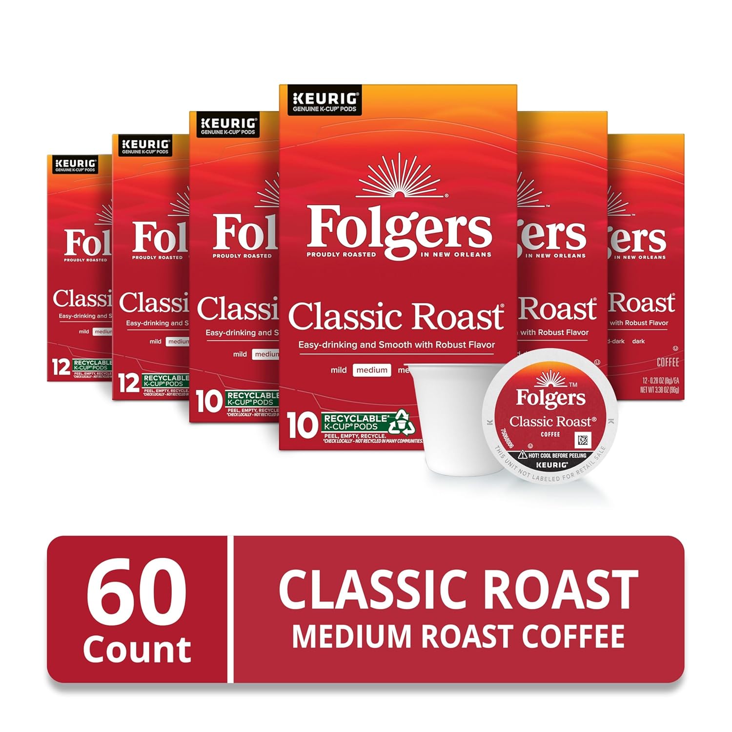 Folgers Classic Roast Coffee, Medium Roast, Keurig K-Cup Pods, 10 Count Box - View 2