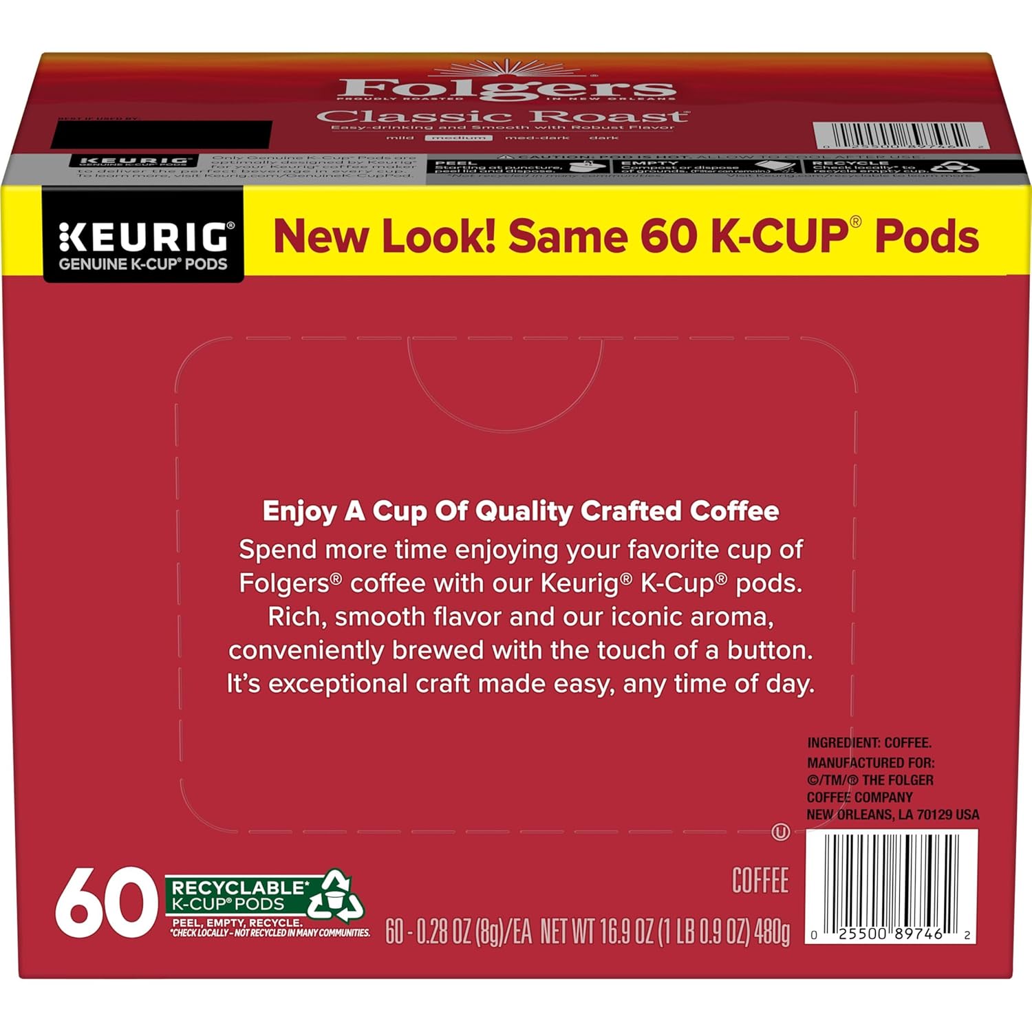 Folgers Classic Roast Coffee, Medium Roast, Keurig K-Cup Pods, 10 Count Box - View 3