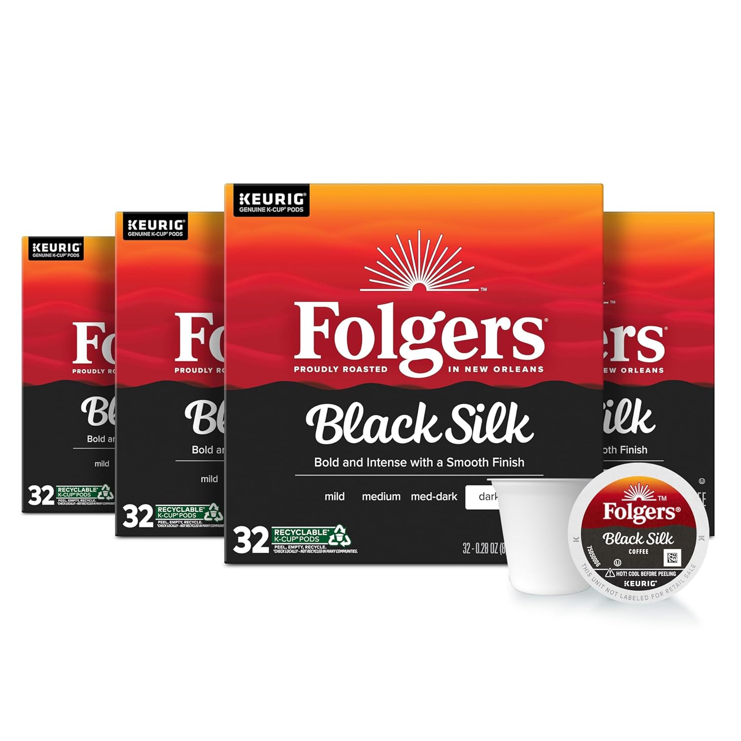 Folgers Black Silk, Dark Roast Coffee, Keurig K-Cup Pods, 32 Count Boxes (Pack