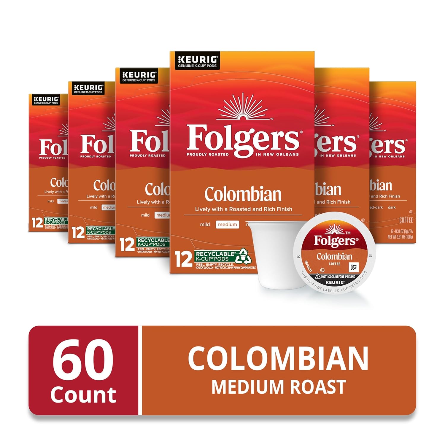 Folgers Colombian Medium Roast Coffee, 72 Keurig K-Cup Pods - View 2