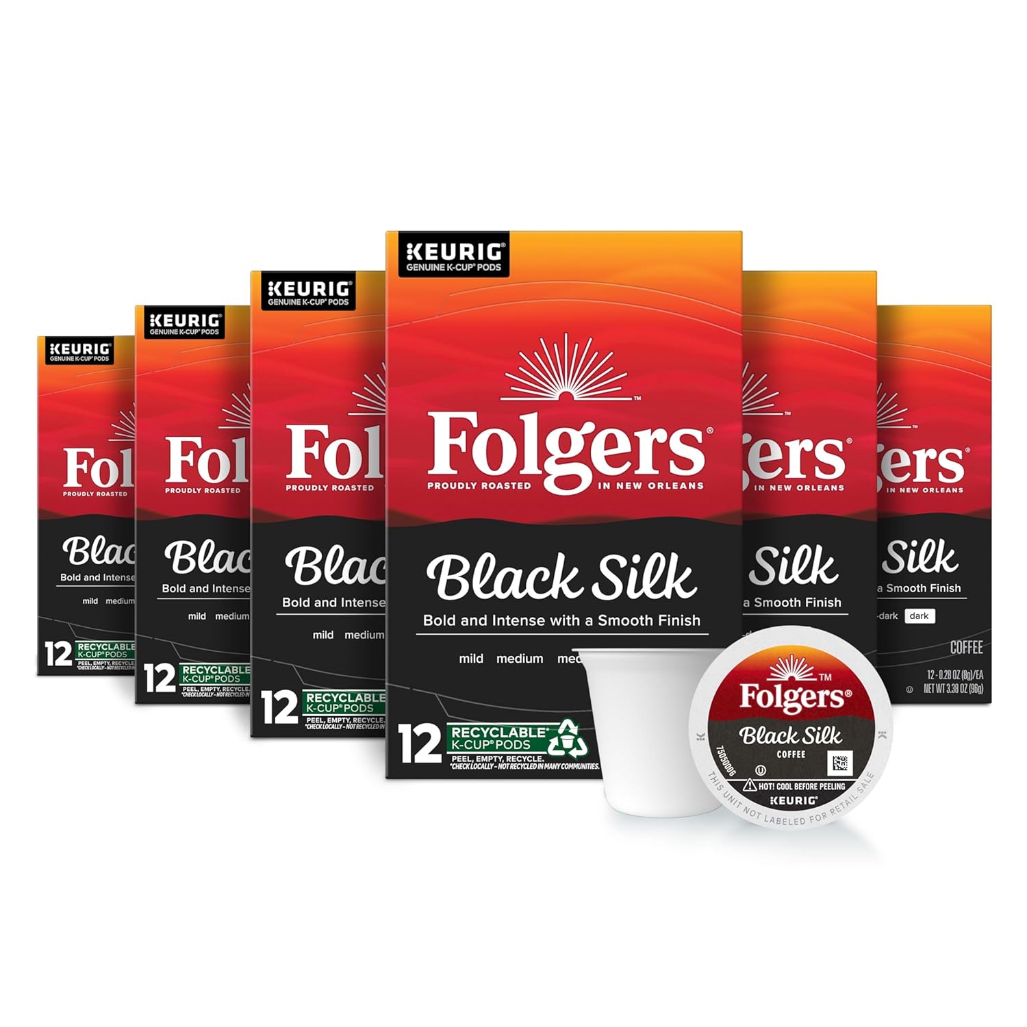 Folgers Black Silk, Dark Roast Coffee, Keurig K-Cup Pods, 12-Count Boxes (Pack