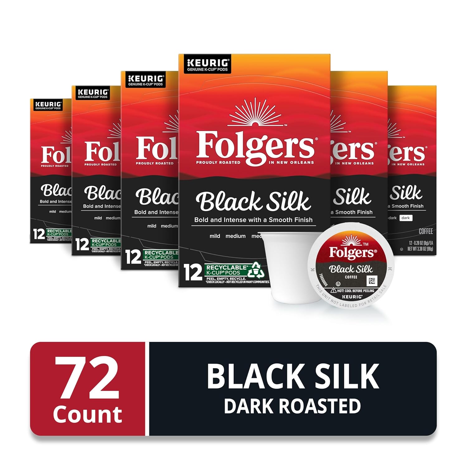 Folgers Black Silk, Dark Roast Coffee, Keurig K-Cup Pods, 12-Count Boxes (Pack - View 2