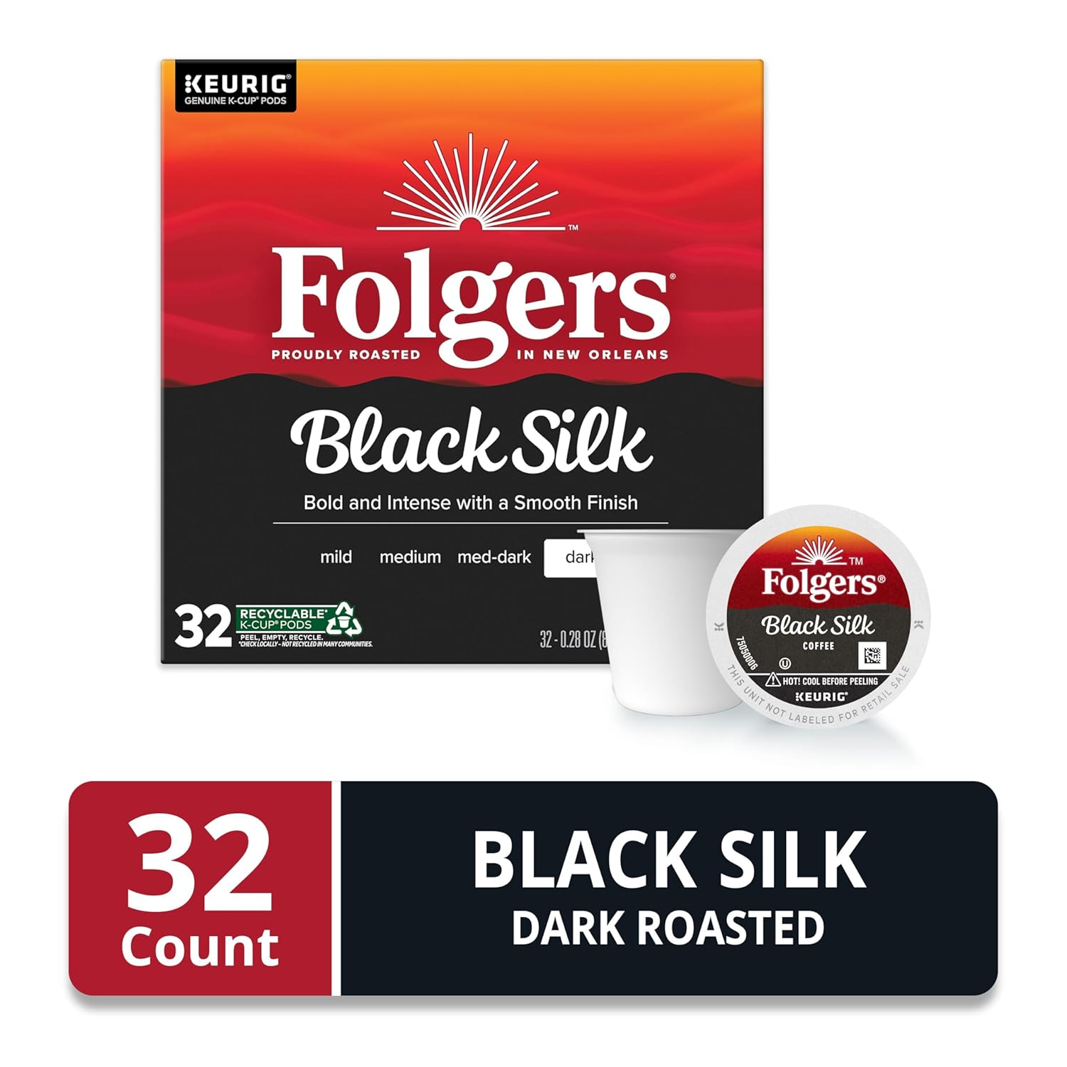 Folgers Black Silk Dark Roast Ground Coffee, 32 Keurig K-Cup Pods - View 2