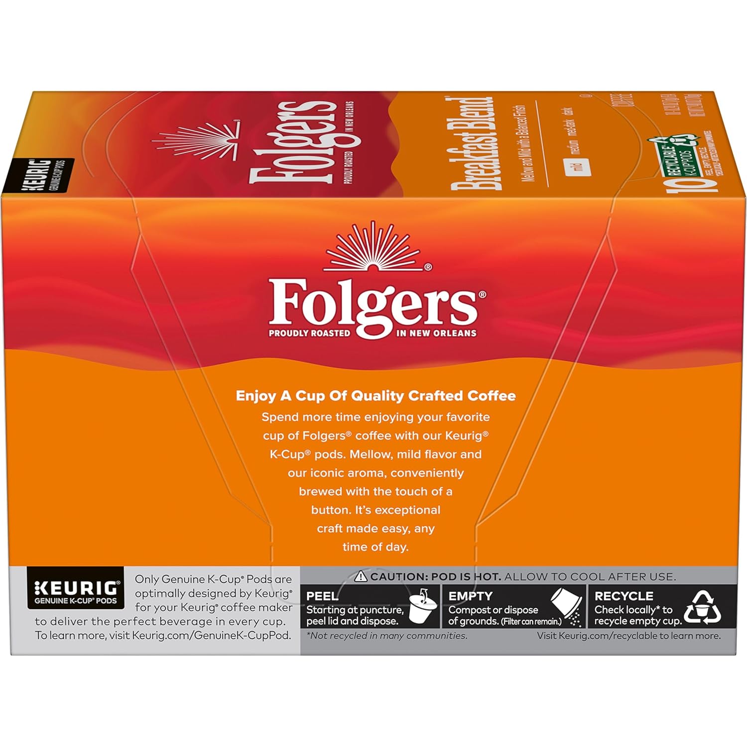 Folgers Breakfast Blend Coffee, Mild Roast, Keurig K-Cup Pods, 10 Count Box - View 2
