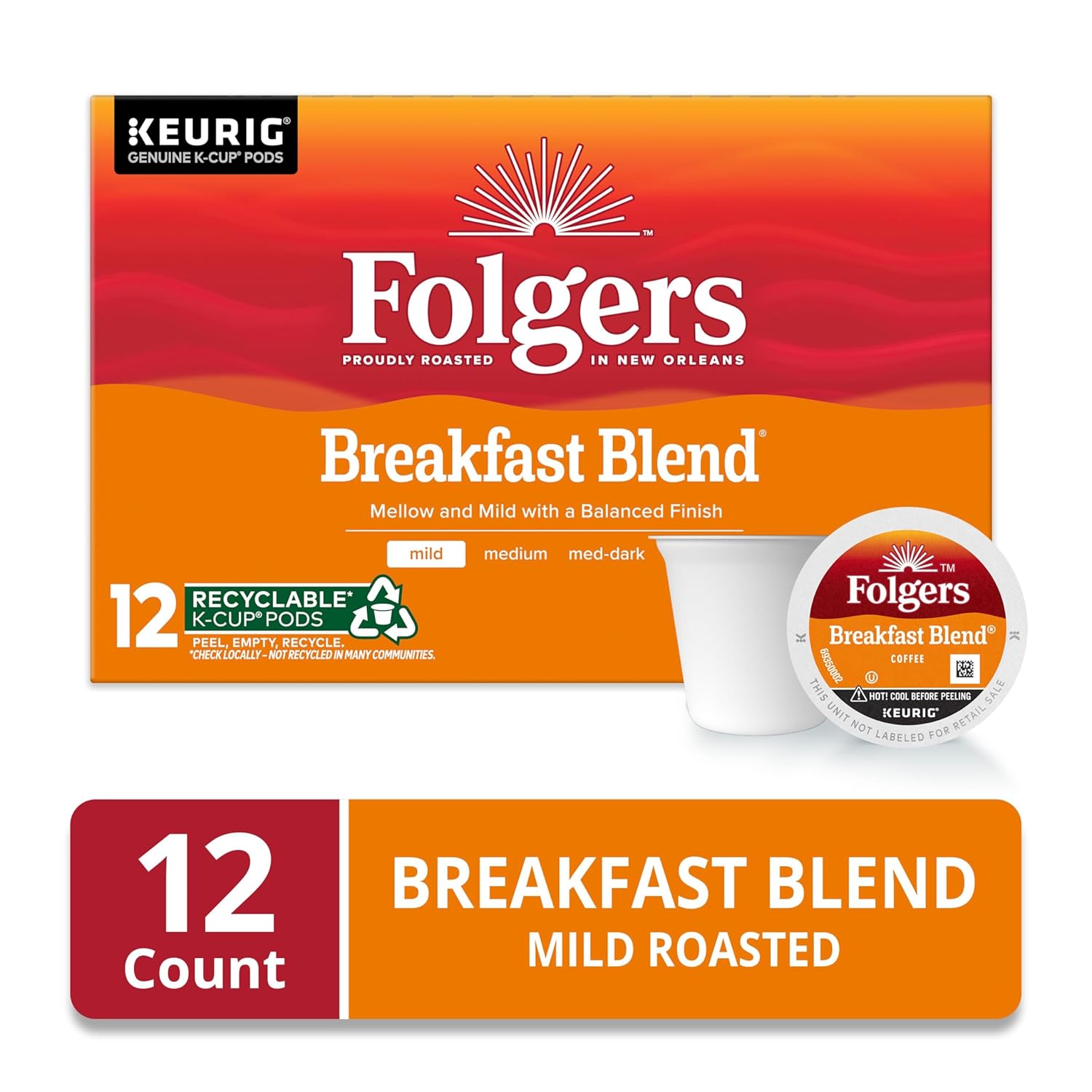 Folgers Breakfast Blend Mild Roast Coffee, 12 Keurig K-Cup Pods (Pack of 2) - View 3