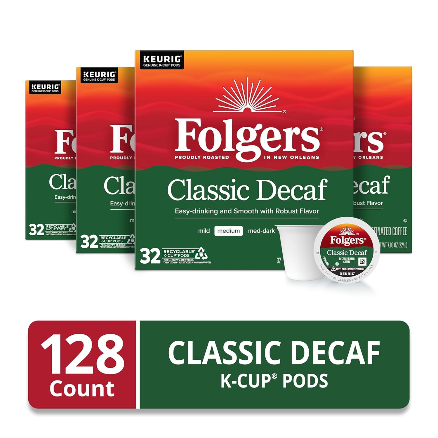 Folgers Classic Decaf Coffee, Keurig K-Cup Pods, 128 Count - View 2