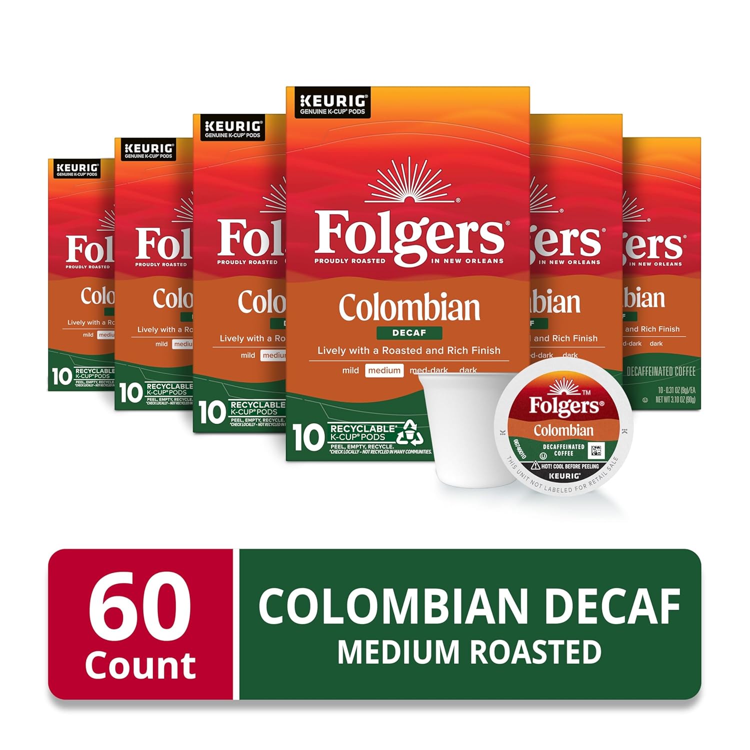 Folgers Colombian Decaf Coffee, Medium Roast, Keurig K-Cup pods, 10 Count Box - View 5