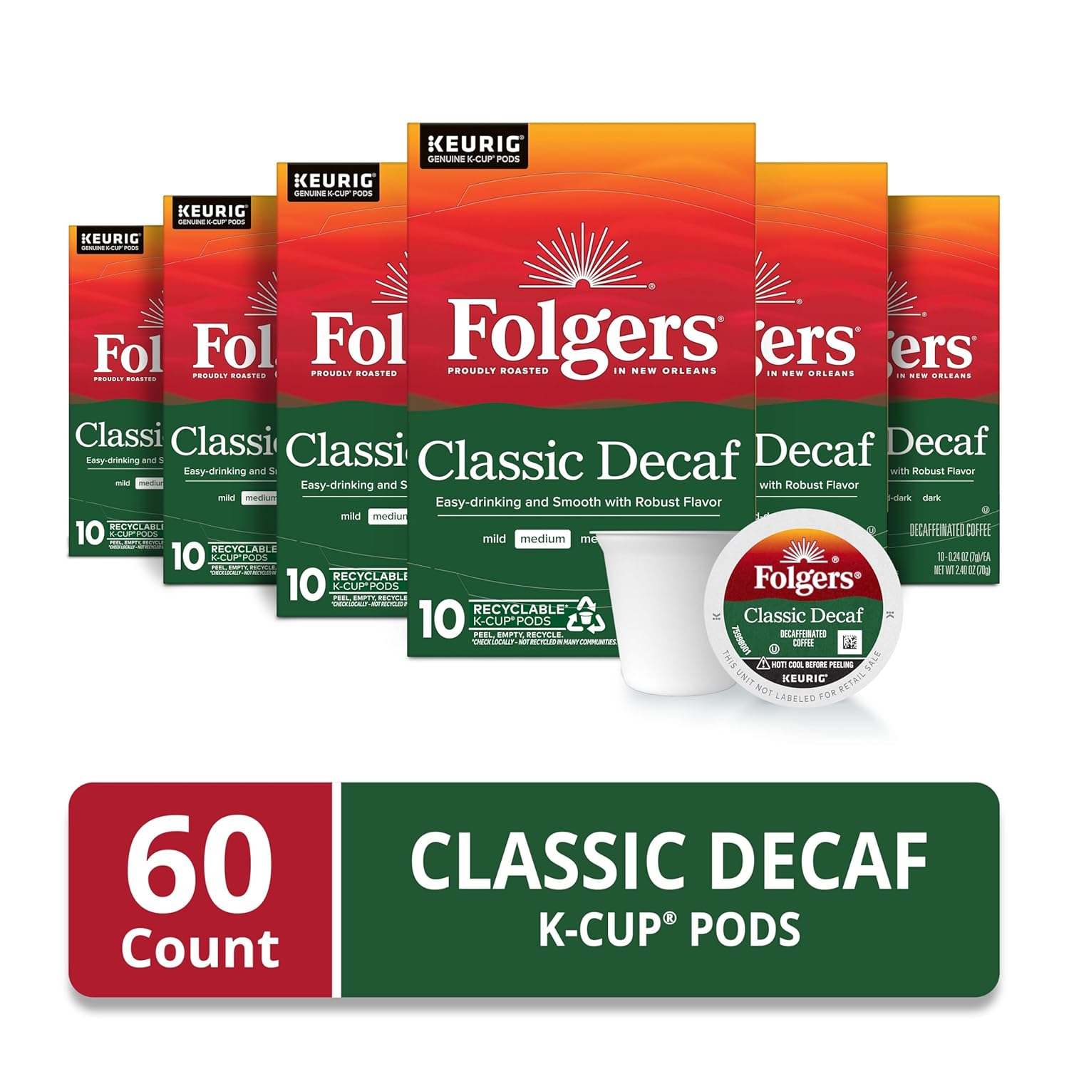 Folgers Classic Decaf Coffee Keurig K-Cup pods, Medium Roast, 10 Count Box - View 2