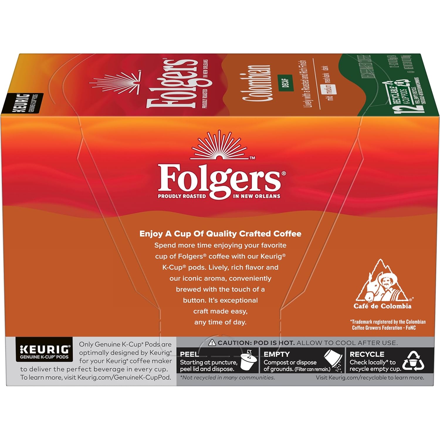 Folgers Colombian Decaf Medium Roast Coffee, 12 Keurig K-Cup Pods - View 3